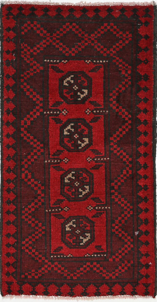 Ivory Hand-Knotted Afghan Tribal Geometric Wool Rug - 1'7" x 3'2"