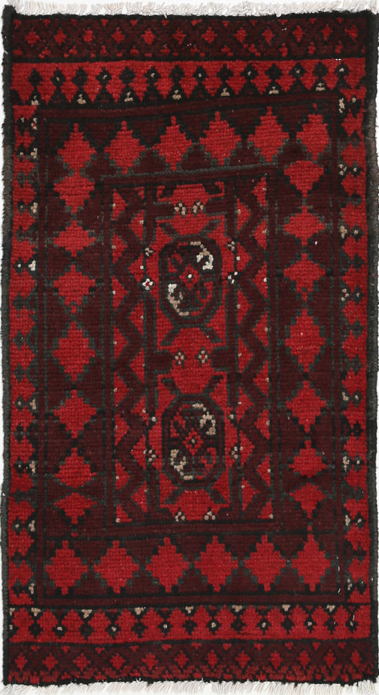 Ivory Hand-Knotted Afghan Tribal Geometric Wool Rug - 1'8" x 3'0"