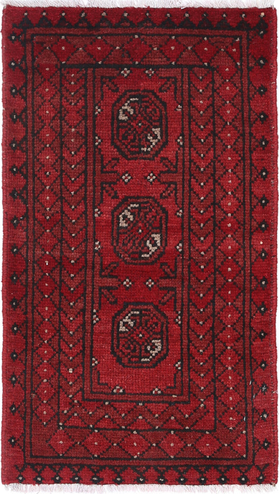 Ivory Hand-Knotted Afghan Tribal Geometric Wool Rug - 1'7" x 3'1"