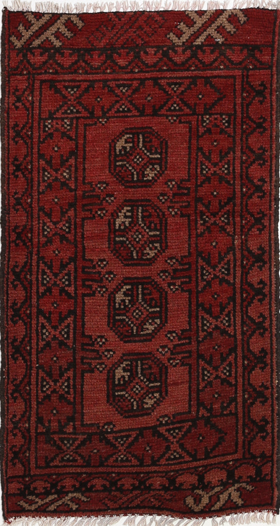 Ivory Hand-Knotted Afghan Tribal Geometric Wool Rug - 1'6" x 3'1"