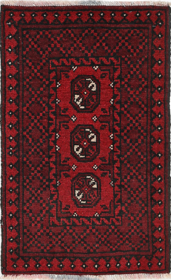Ivory Hand-Knotted Afghan Tribal Geometric Wool Rug - 1'7" x 2'9"