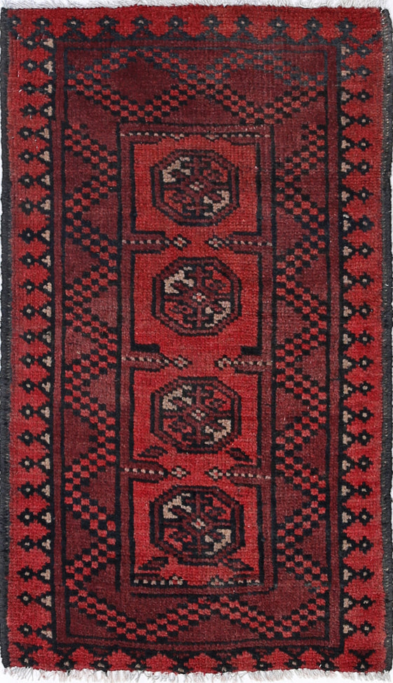 Ivory Hand-Knotted Afghan Tribal Geometric Wool Rug - 1'8" x 3'1"