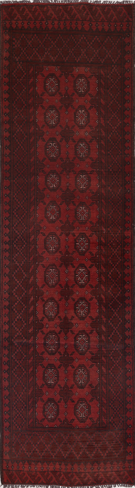 Ivory Hand-Knotted Afghan Tribal Geometric Wool Rug - 2'6" x 9'2"