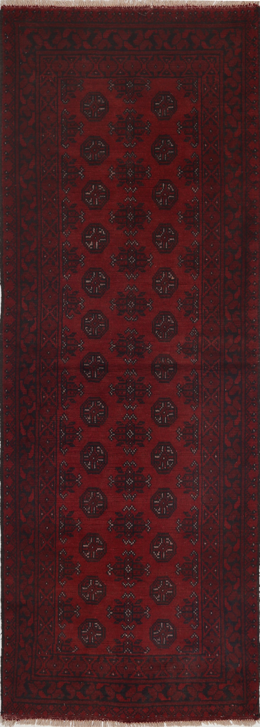 Ivory Hand-Knotted Afghan Tribal Geometric Wool Rug - 2'9" x 7'8"