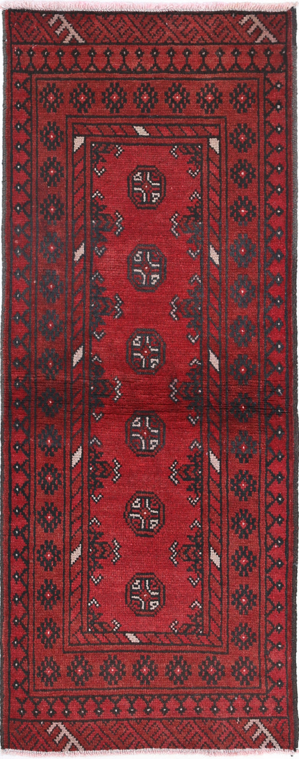 Ivory Hand-Knotted Afghan Tribal Geometric Wool Rug - 1'8" x 4'9"