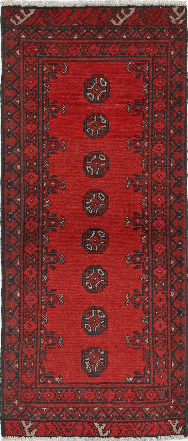 Ivory Hand-Knotted Afghan Tribal Geometric Wool Rug - 1'10" x 4'7"