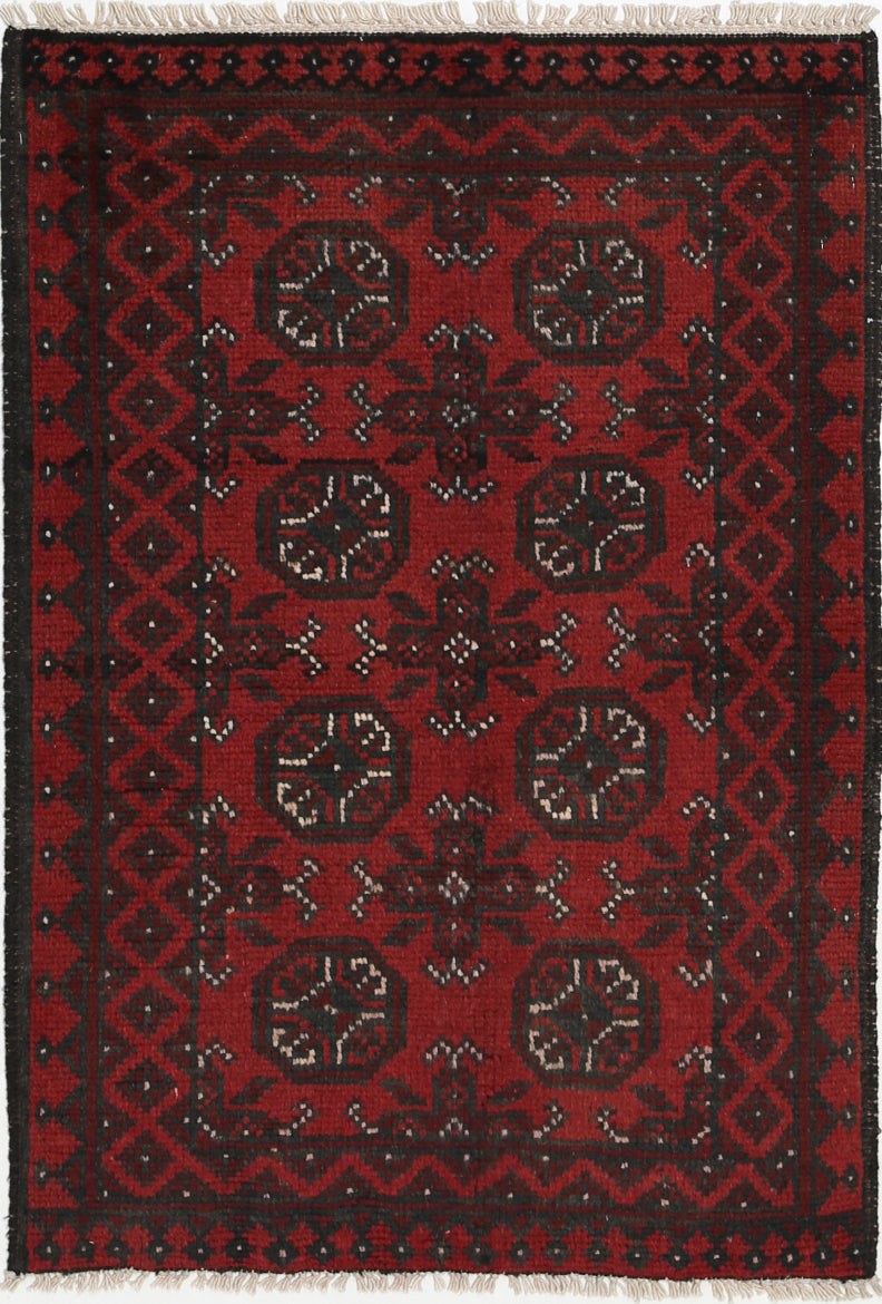 Ivory Hand-Knotted Afghan Tribal Geometric Wool Rug - 2'4" x 3'6"