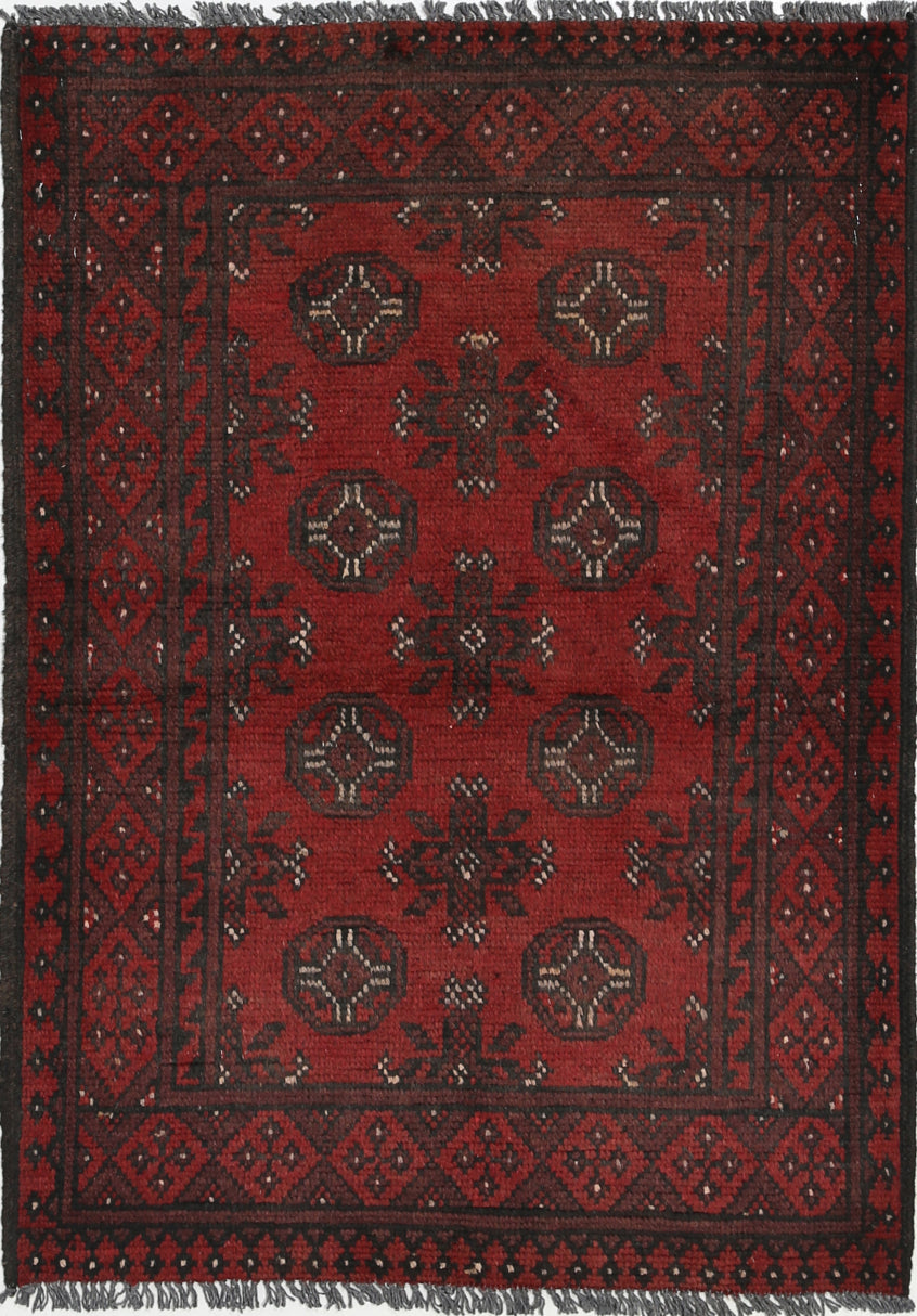 Ivory Hand-Knotted Afghan Tribal Geometric Wool Rug - 2'8" x 3'8"