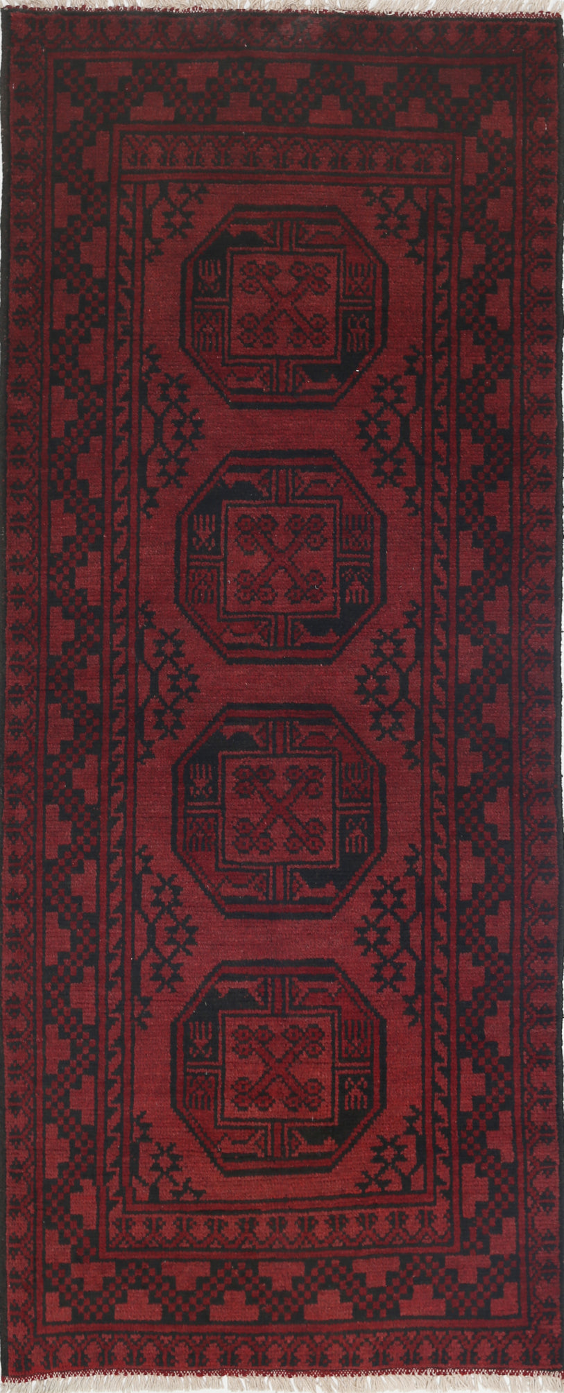 Ivory Hand-Knotted Afghan Tribal Geometric Wool Rug - 2'7" x 6'5"