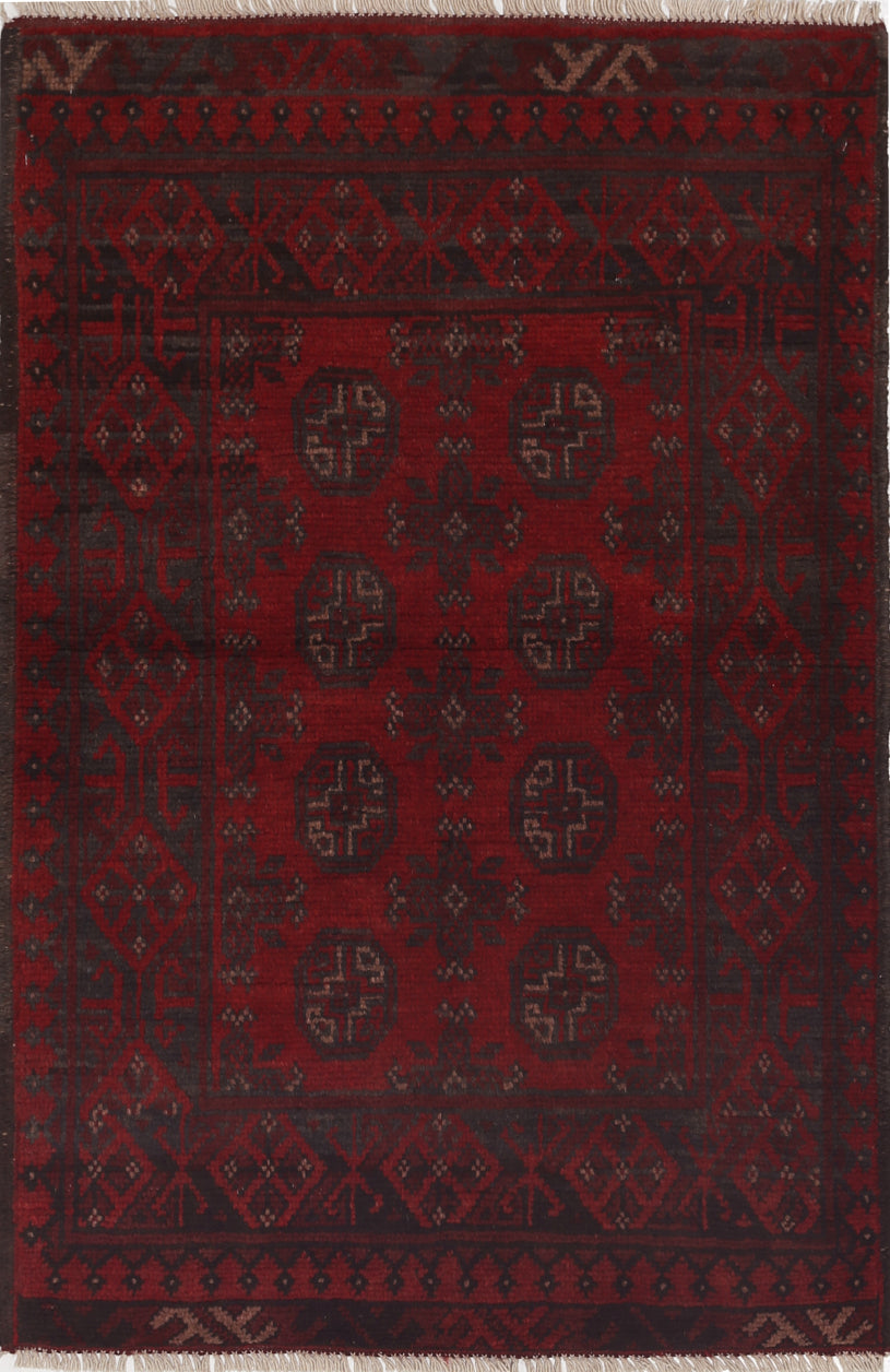 Ivory Hand-Knotted Afghan Tribal Geometric Wool Rug - 2'7" x 4'0"