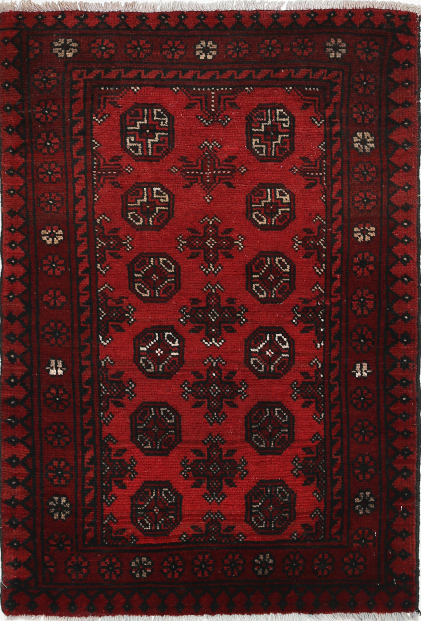 Ivory Hand-Knotted Afghan Tribal Geometric Wool Rug - 2'6" x 4'0"