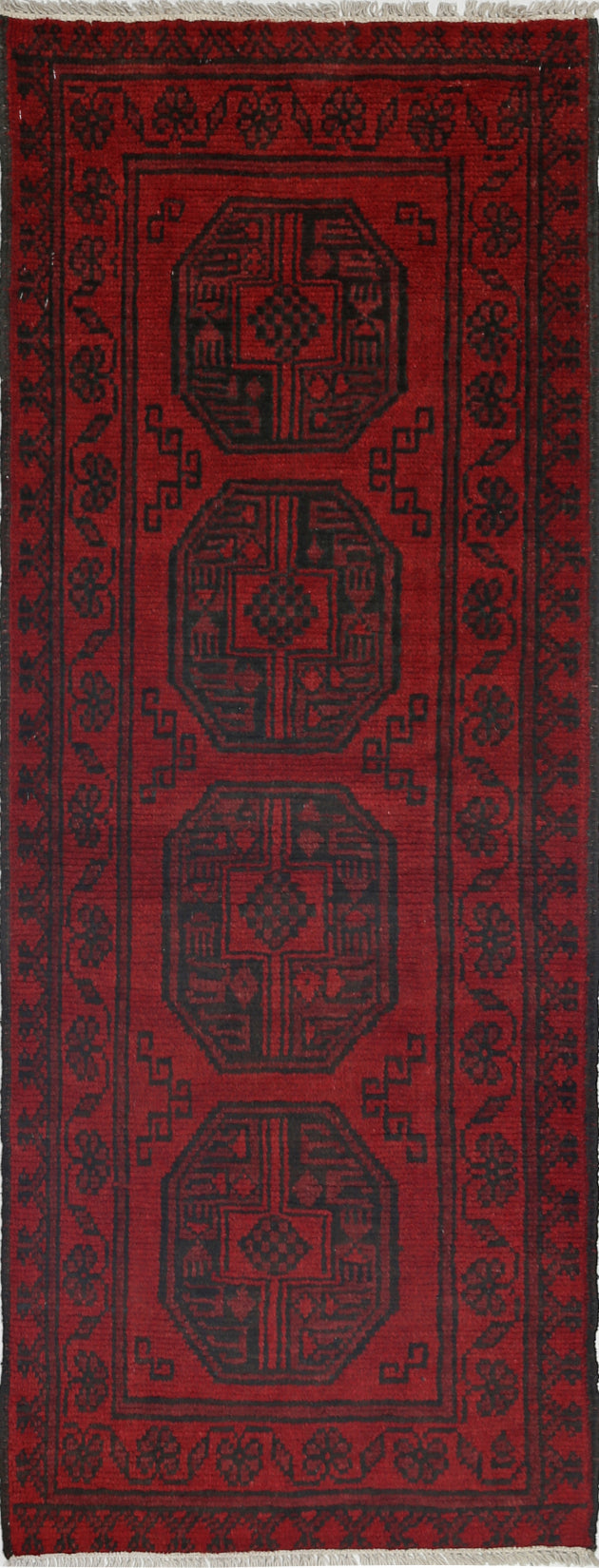 Ivory Hand-Knotted Afghan Tribal Geometric Wool Rug - 1'11" x 5'3"