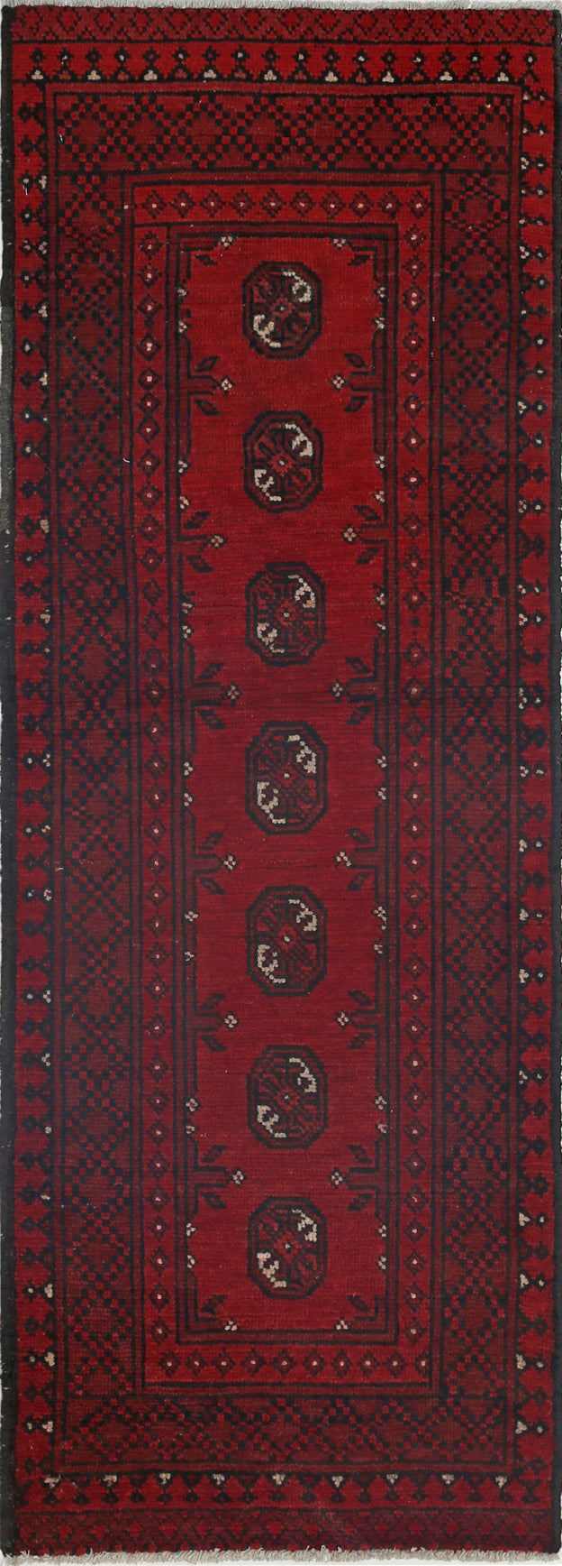 Ivory Hand-Knotted Afghan Tribal Geometric Wool Rug - 1'11" x 5'7"