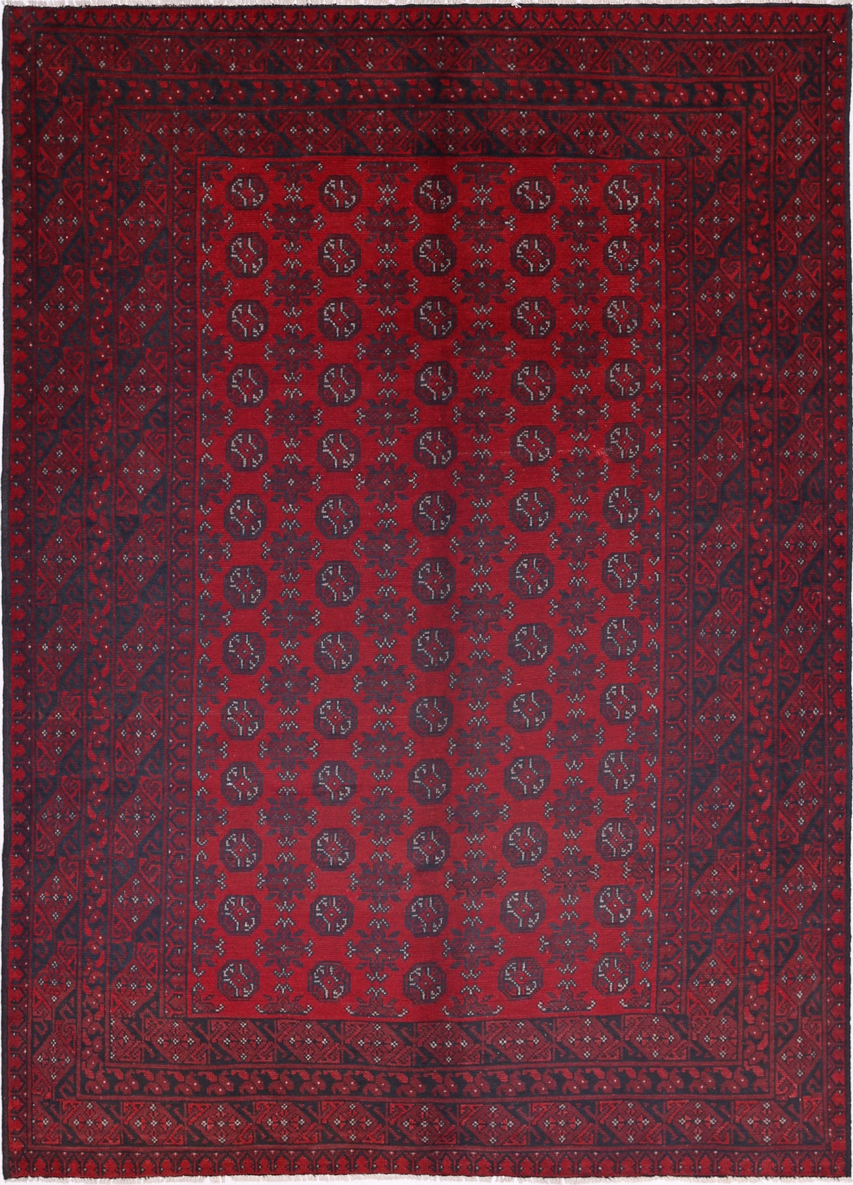 Ivory Hand-Knotted Afghan Tribal Geometric Wool Rug - 6'5" x 9'2"