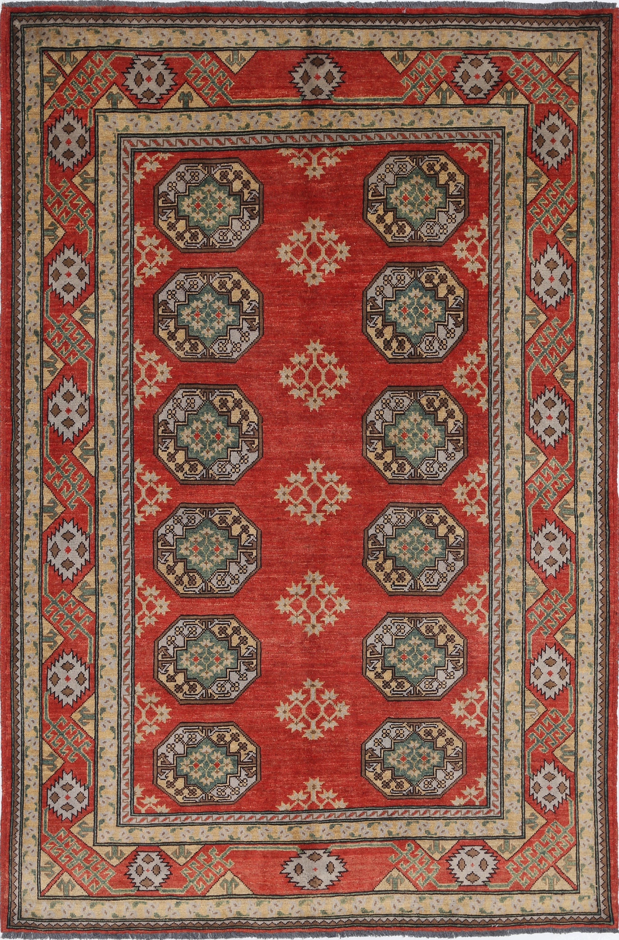 Red Hand-Knotted Distressed Vintage Wool Rug - 5'7" x 8'2"