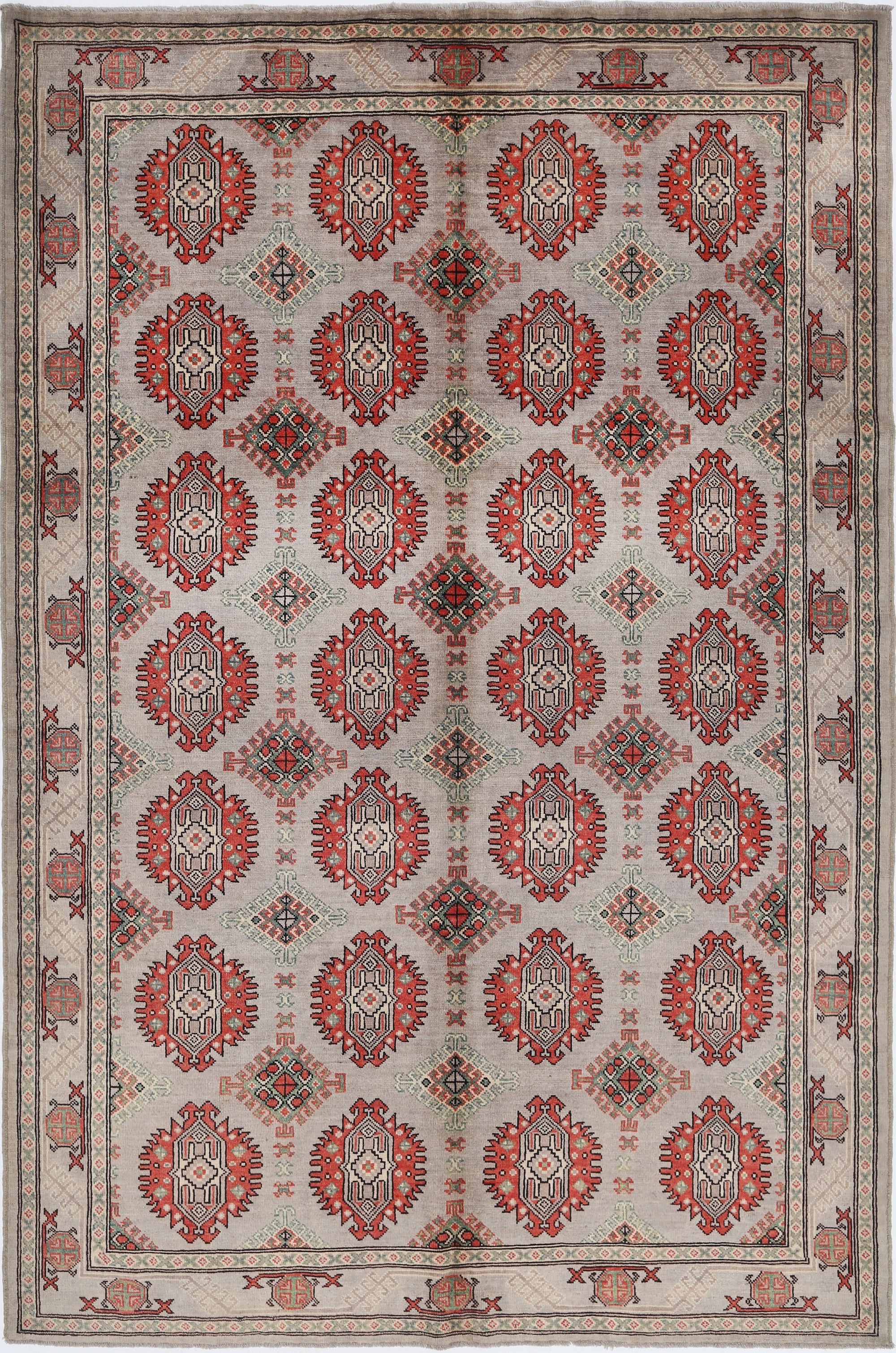 Grey Hand-Knotted Distressed Vintage Wool Rug - 6'9" x 10'1"