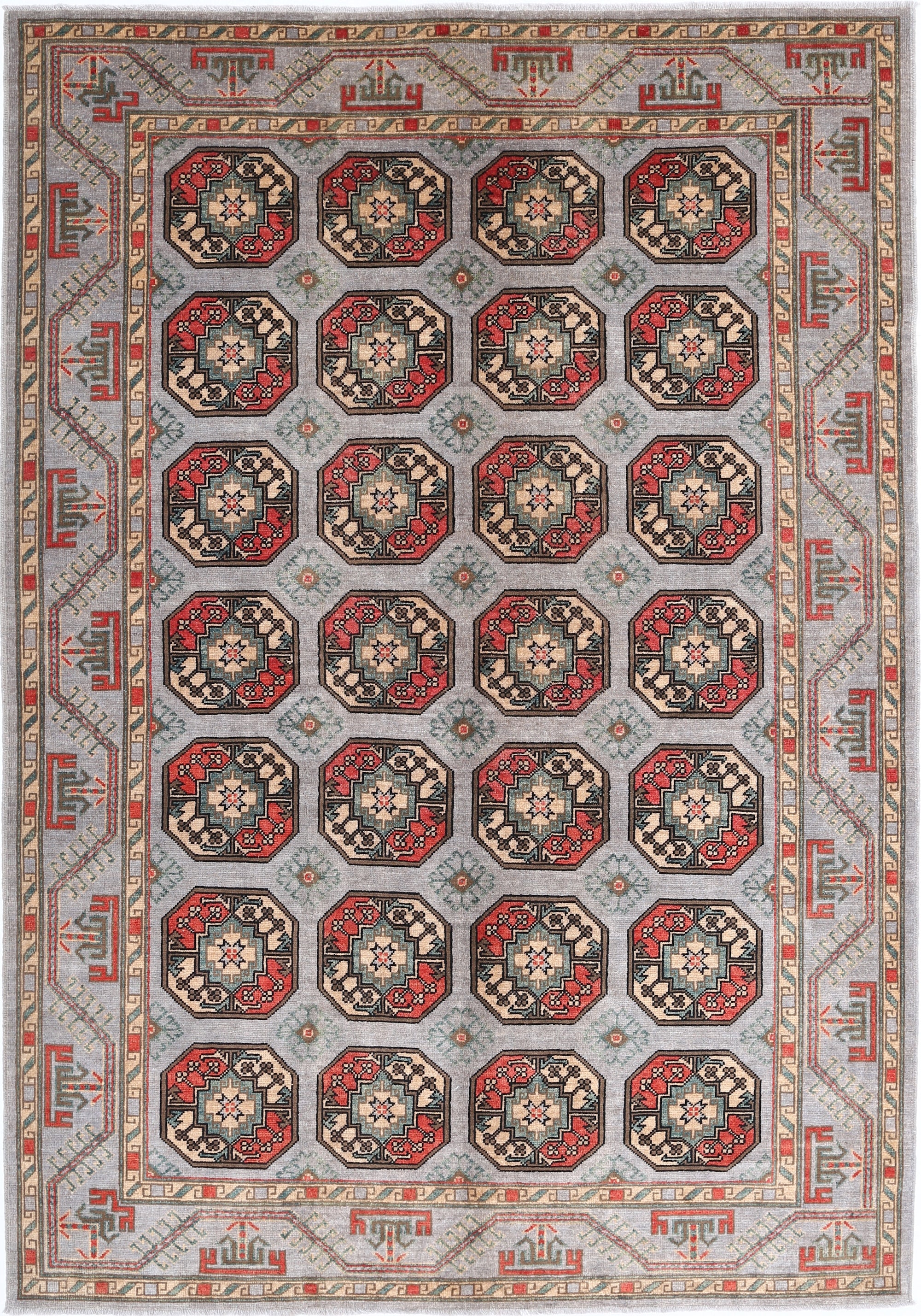 Grey Hand-Knotted Distressed Vintage Wool Rug - 6'7" x 9'8"