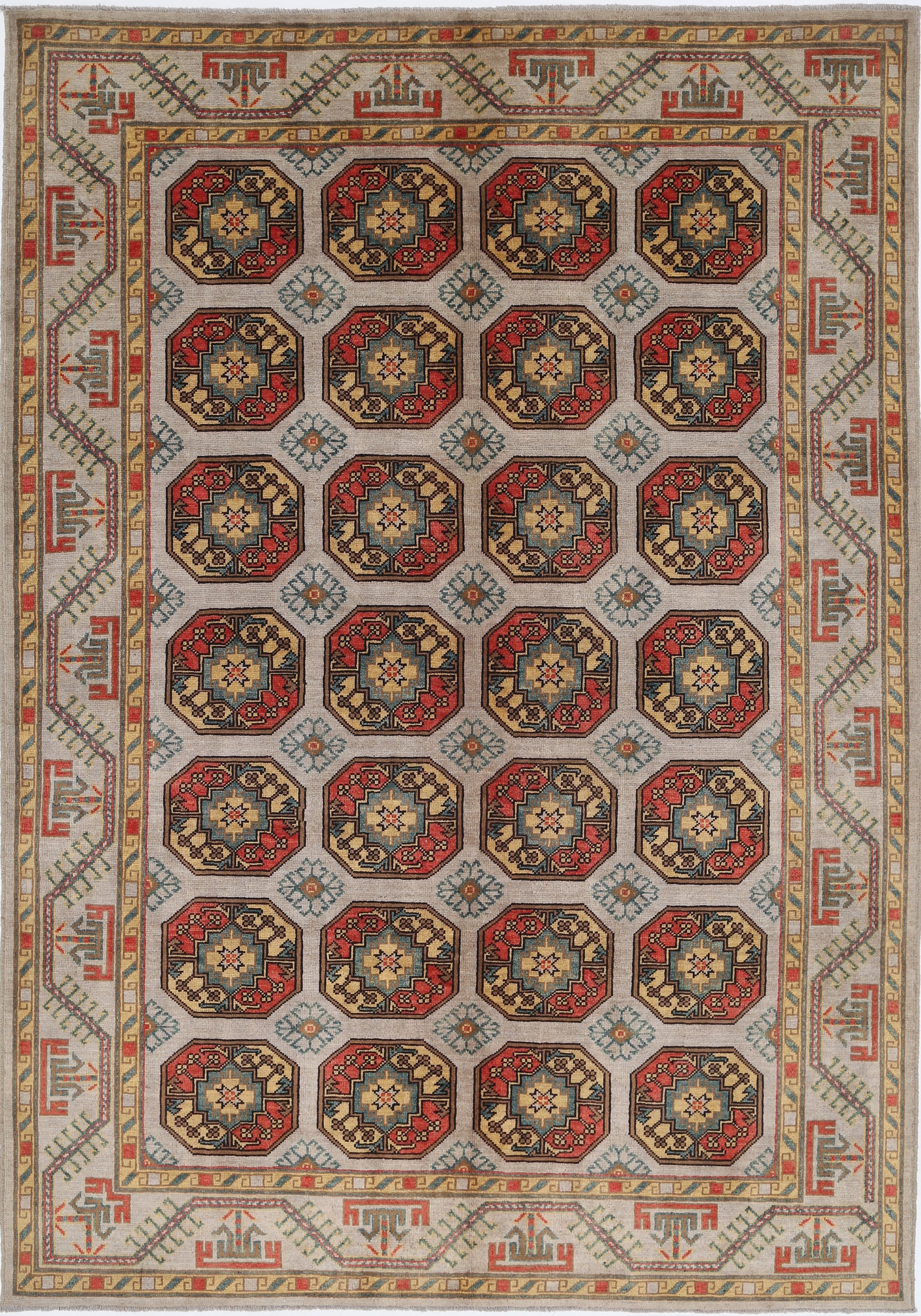 Grey Hand-Knotted Distressed Vintage Wool Rug - 6'7" x 9'7"