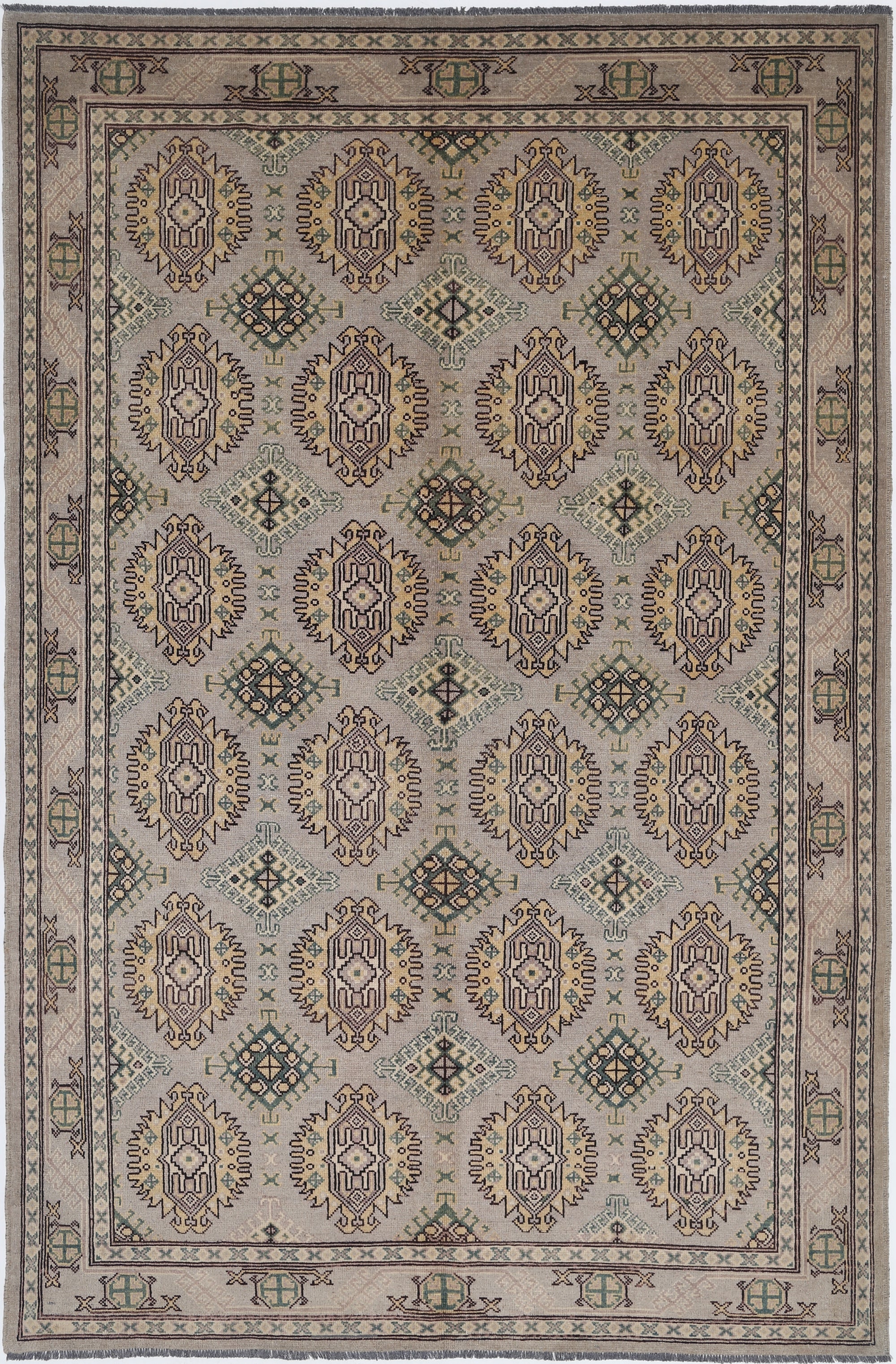 Grey Hand-Knotted Distressed Vintage Wool Rug - 4'1" x 6'8"