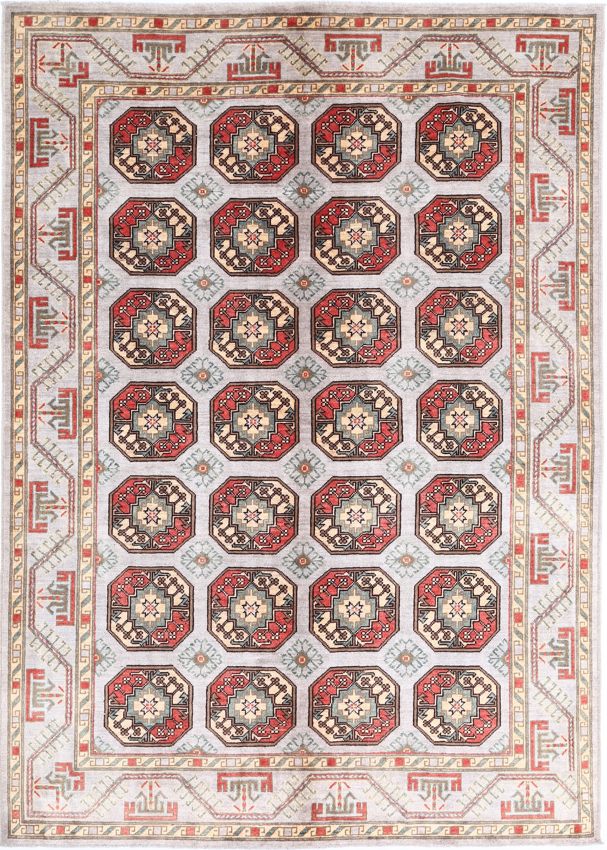 Grey Hand-Knotted Distressed Vintage Wool Rug - 6'7" x 9'6"