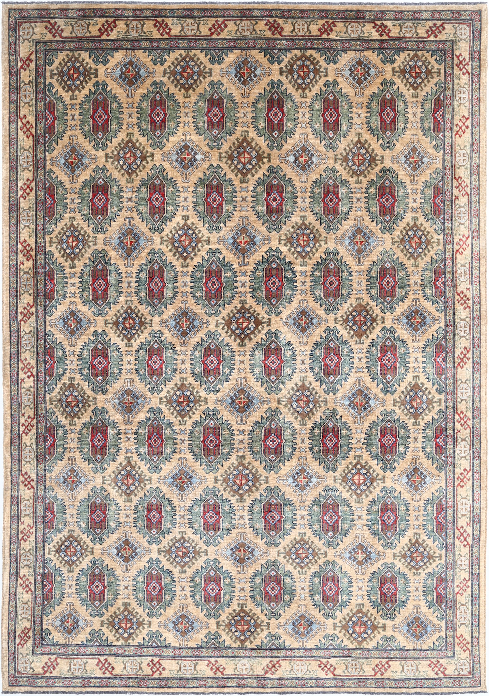 Gold Hand-Knotted Distressed Vintage Wool Rug - 8'2" x 11'7"