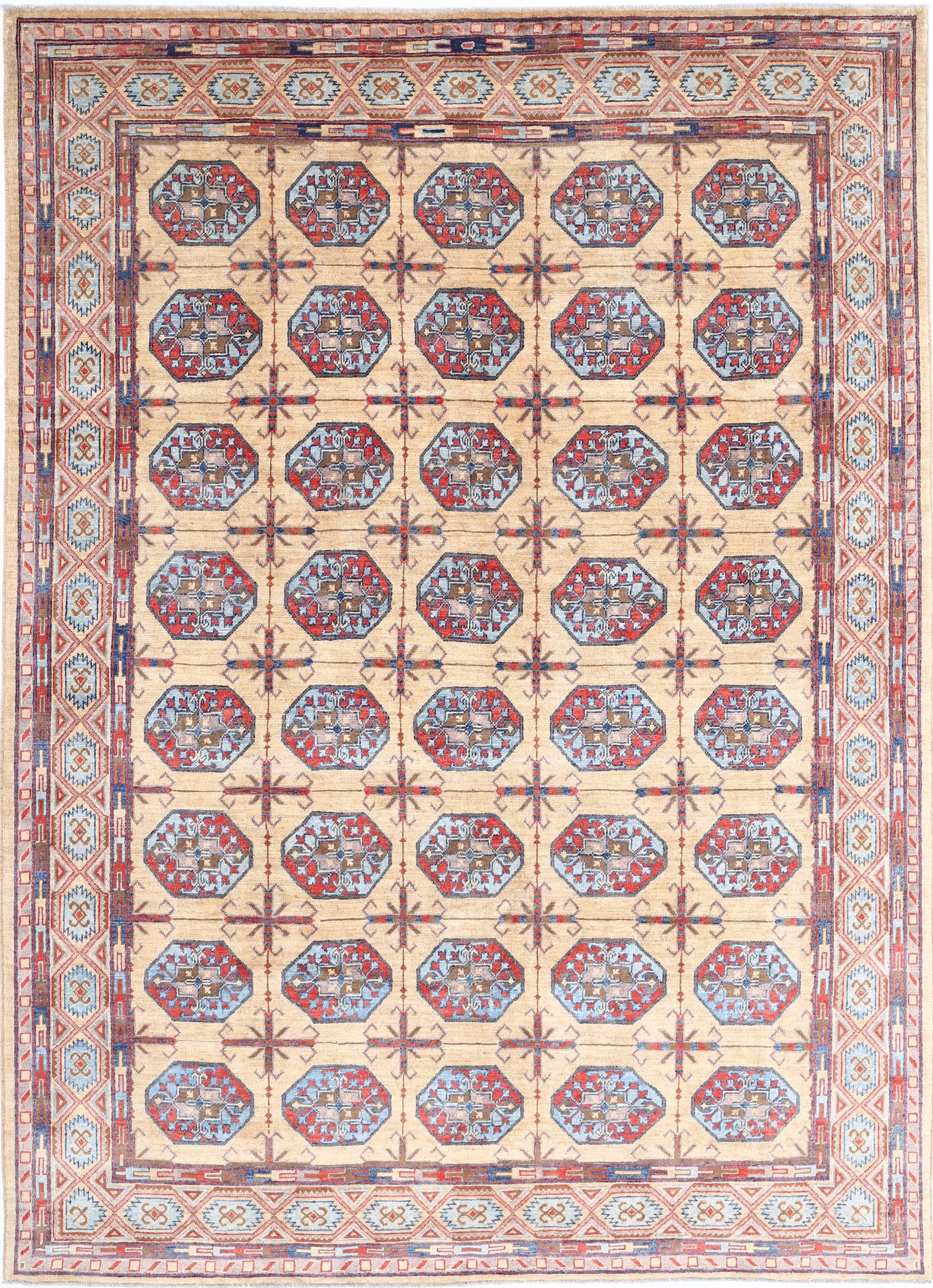 Gold Hand-Knotted Distressed Vintage Wool Rug - 8'2" x 11'2"