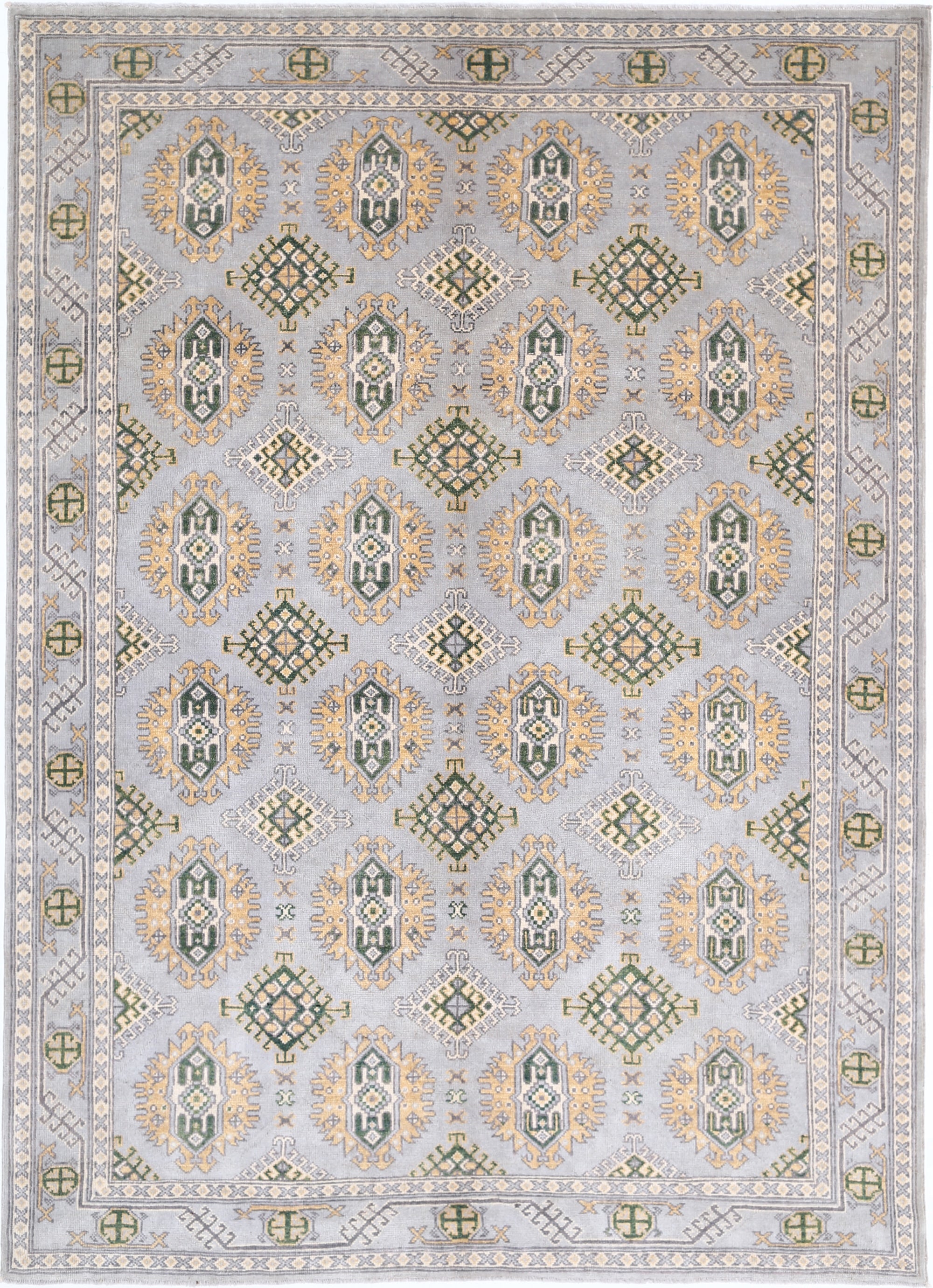 Grey Hand-Knotted Distressed Vintage Wool Rug - 6'9" x 9'4"