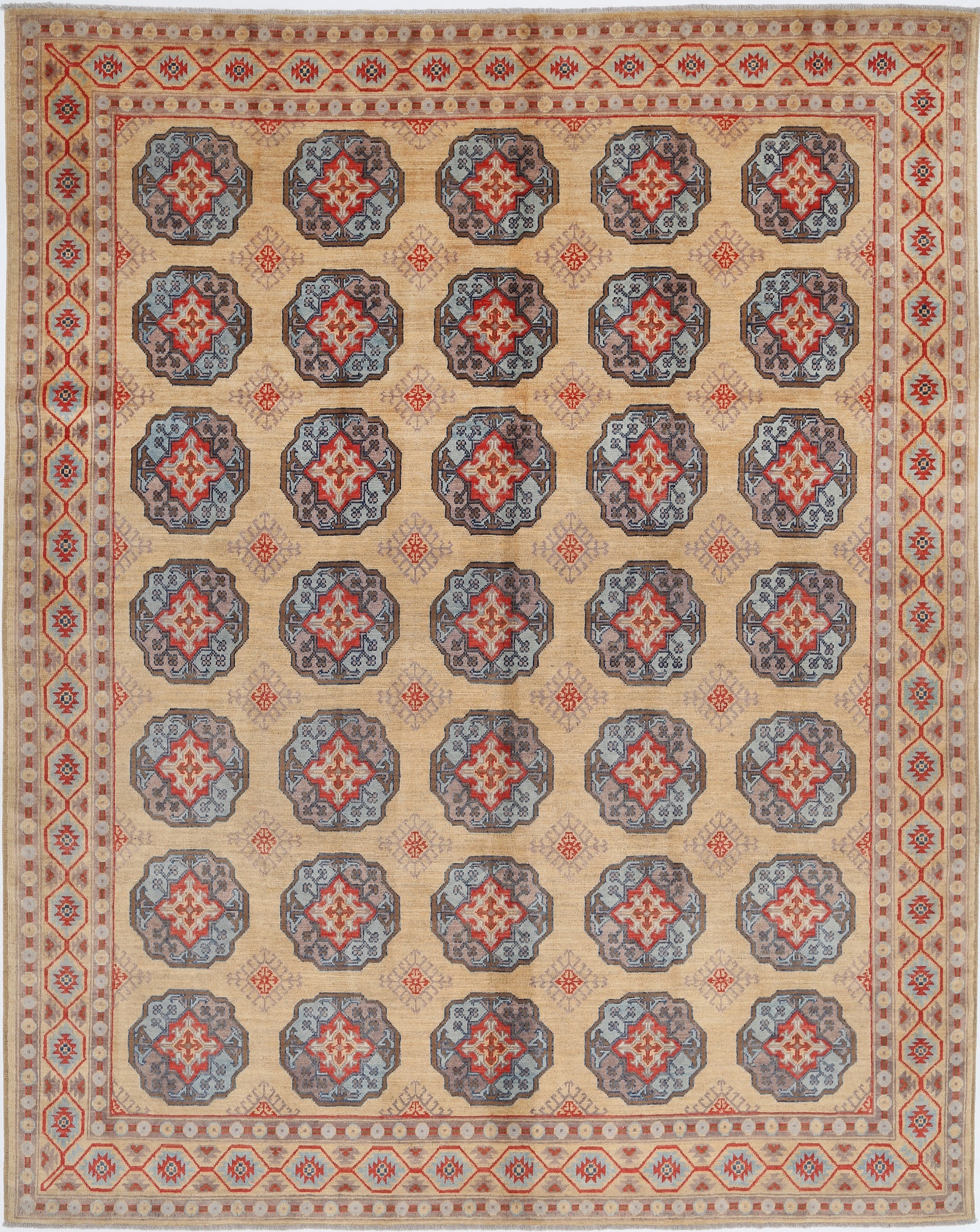 Gold Hand-Knotted Distressed Vintage Wool Rug - 8'3" x 10'5"