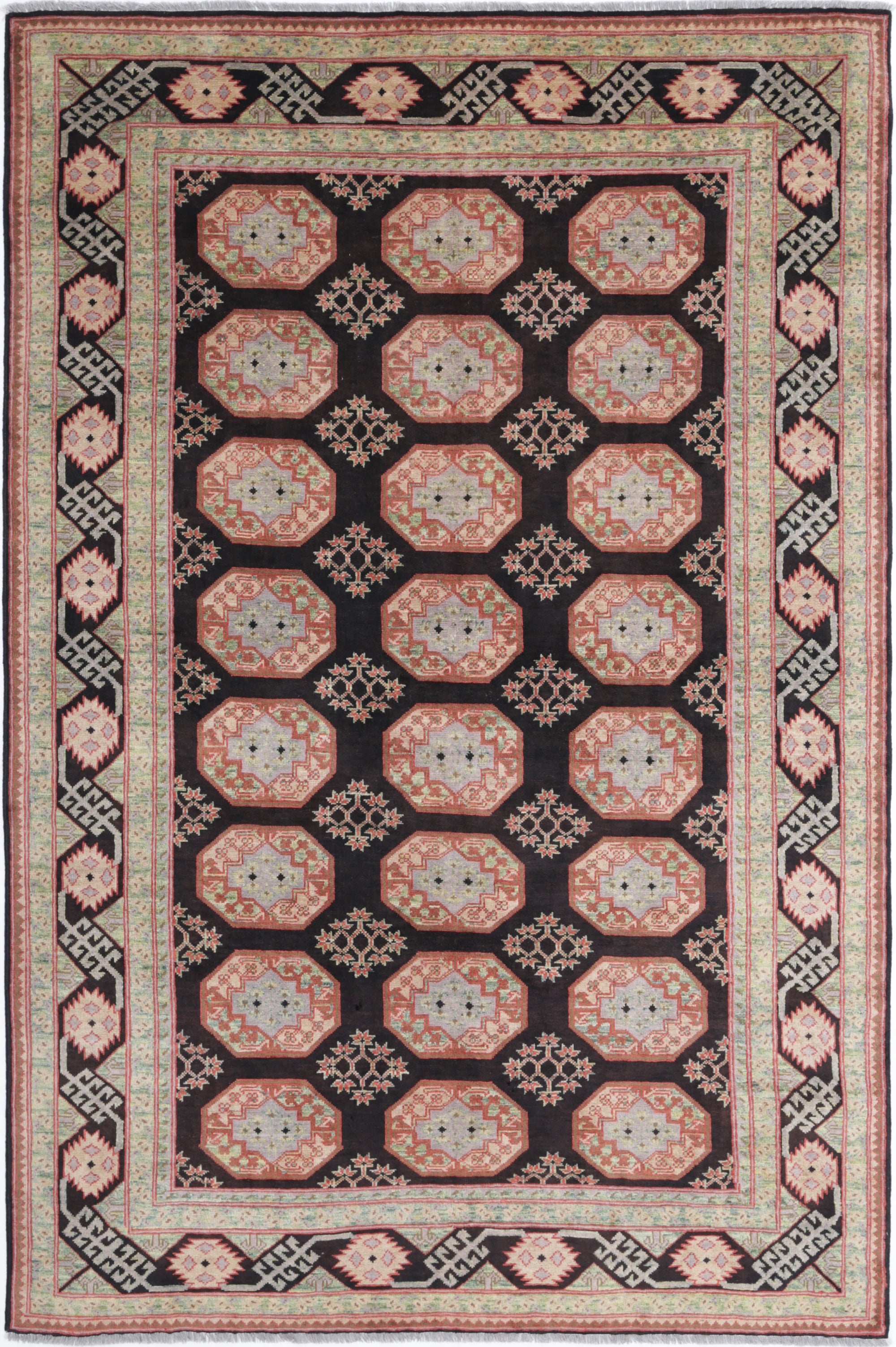 Brown Hand-Knotted Distressed Vintage Wool Rug - 6'3" x 9'7"