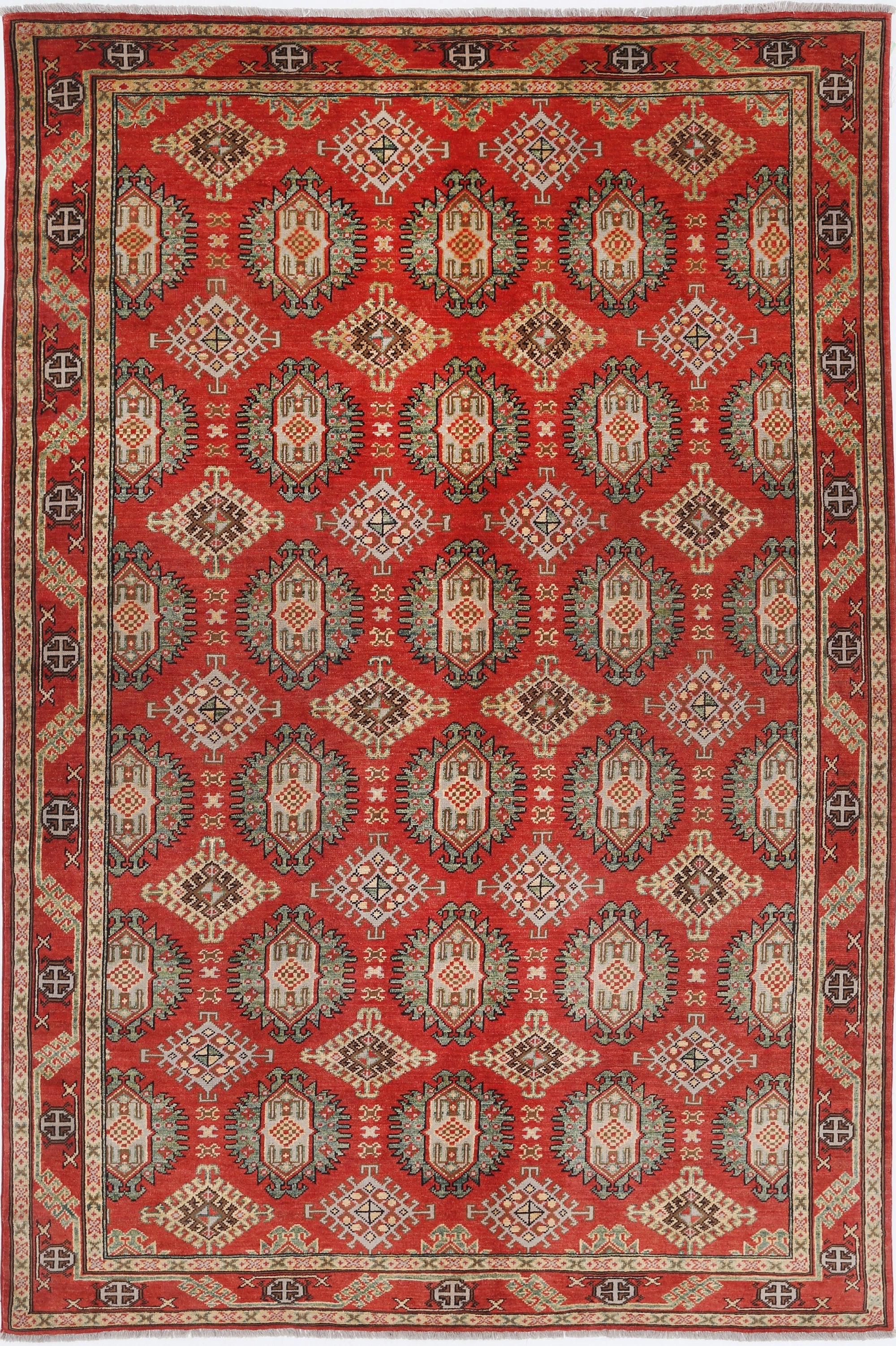 Red Hand-Knotted Distressed Vintage Wool Rug - 6'8" x 9'10"