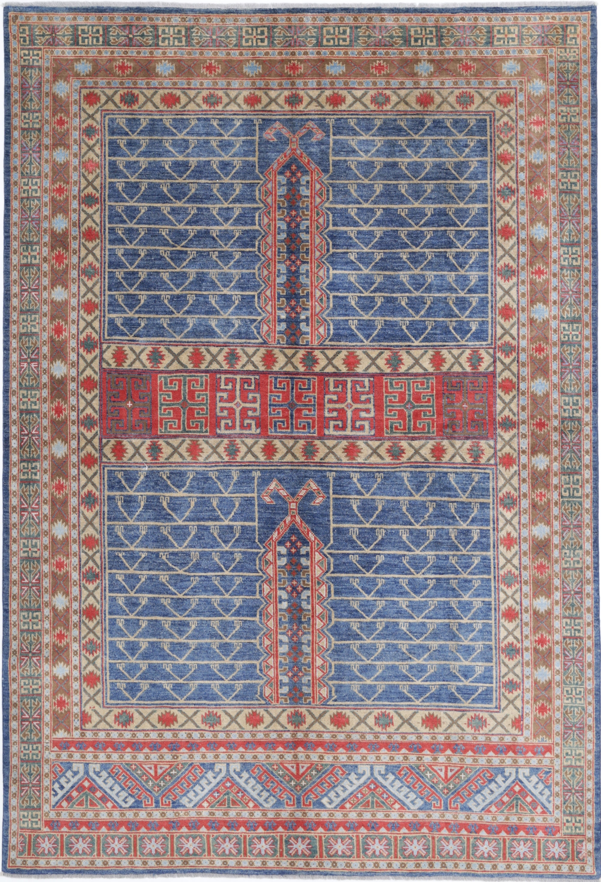 Blue Hand-Knotted Distressed Vintage Wool Rug - 6'8" x 9'9"