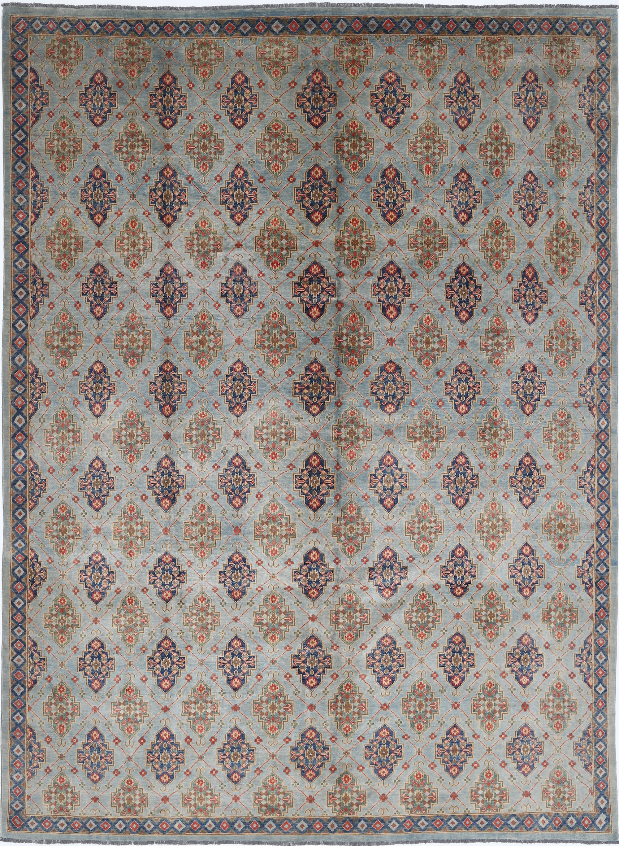 Blue Hand-Knotted Distressed Vintage Wool Rug - 9'8" x 13'0"
