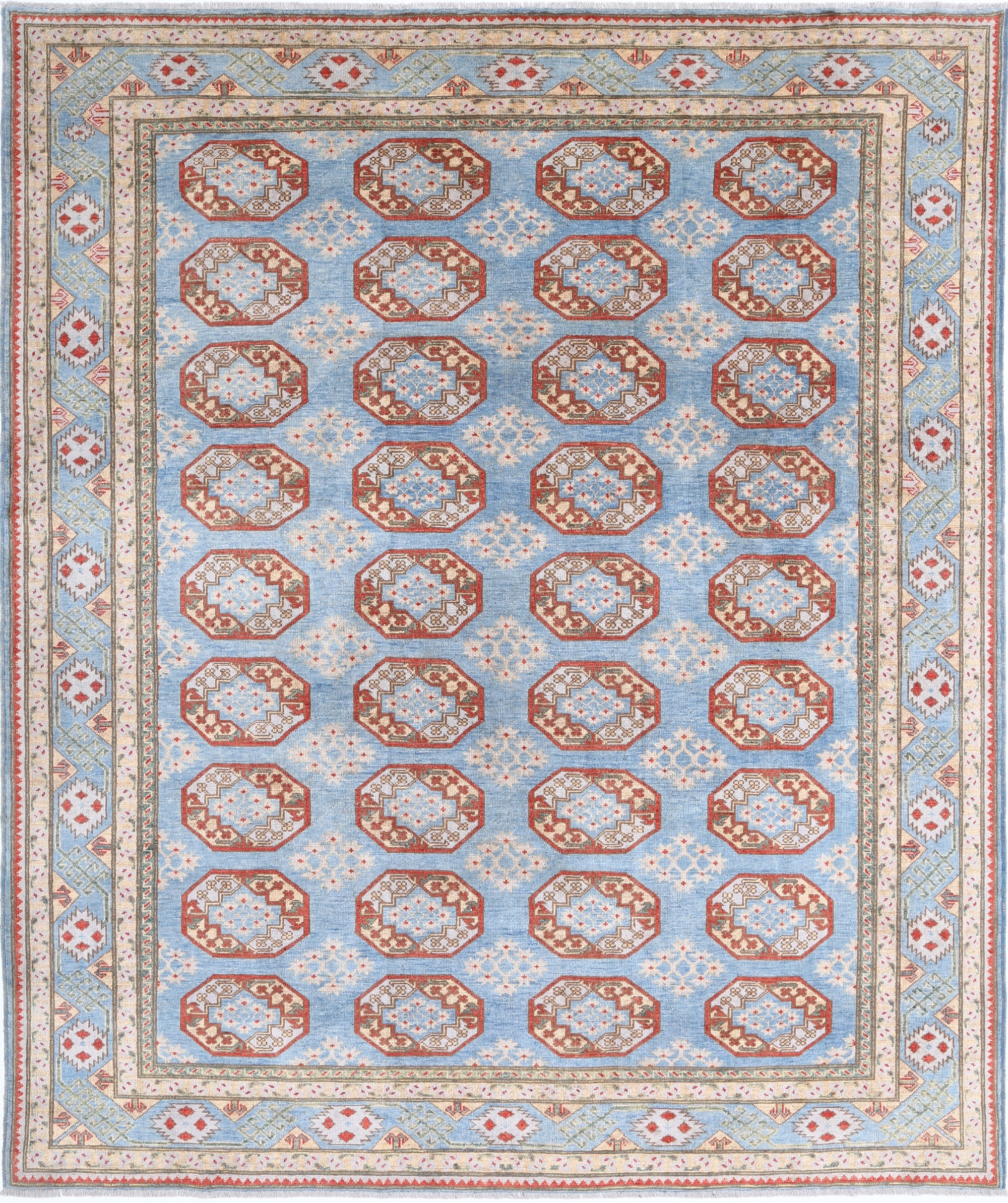 Blue Hand-Knotted Distressed Vintage Wool Rug - 8'2" x 9'10"