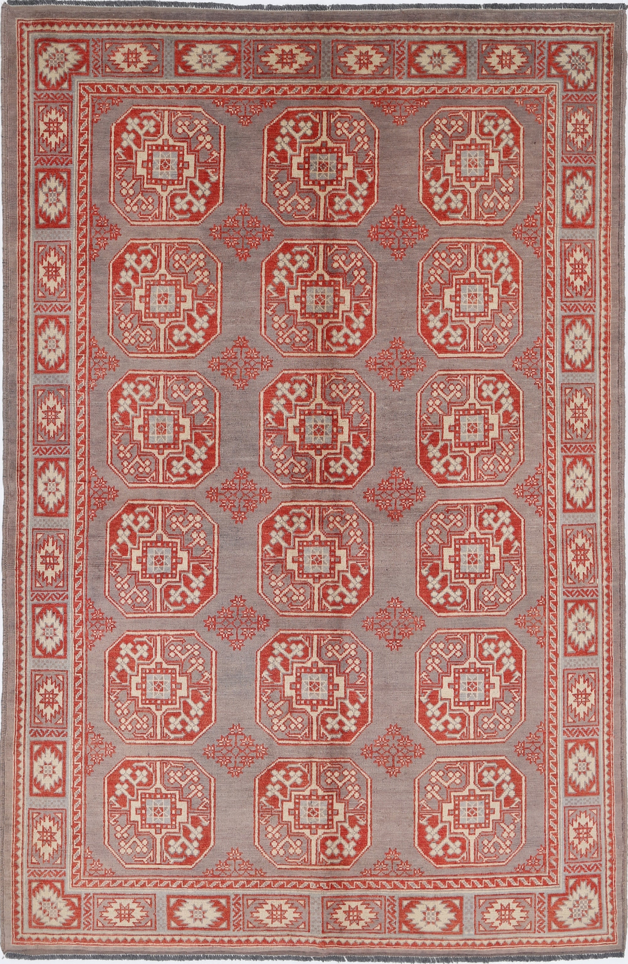 Grey Hand-Knotted Distressed Vintage Wool Rug - 5'7" x 8'6"