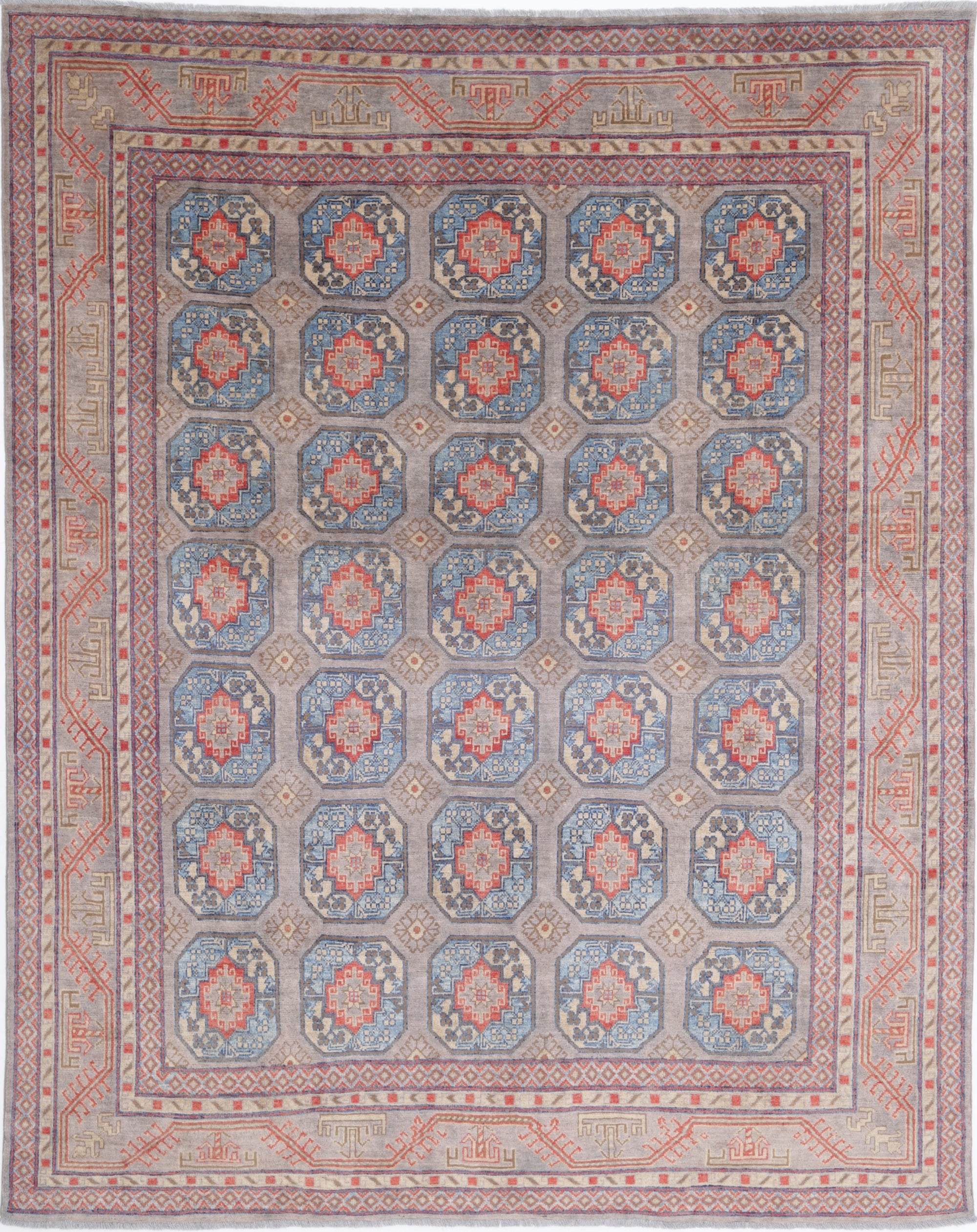 Grey Hand-Knotted Distressed Vintage Wool Rug - 8'1" x 10'2"