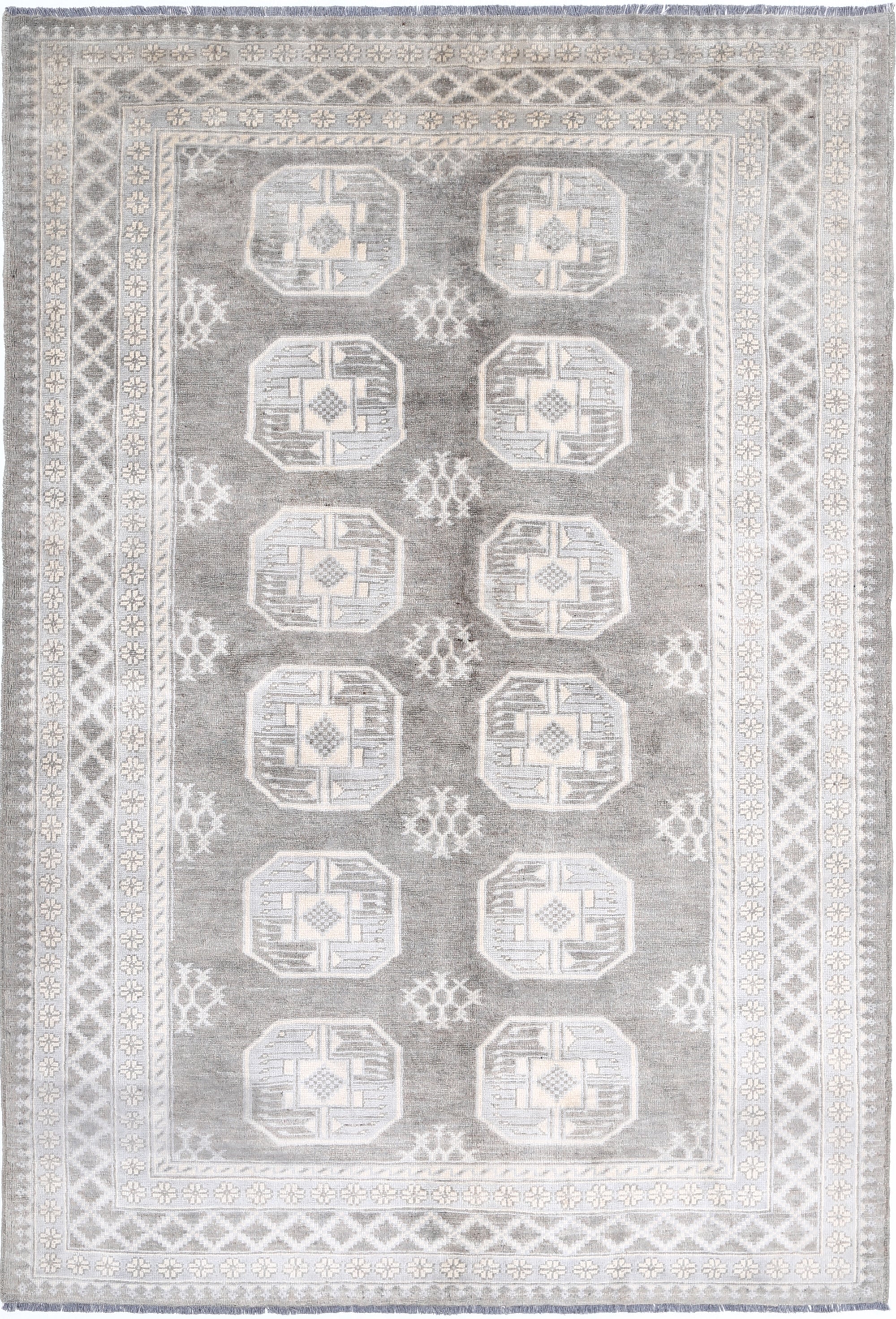 Grey Hand-Knotted Distressed Vintage Wool Rug - 5'6" x 8'2"