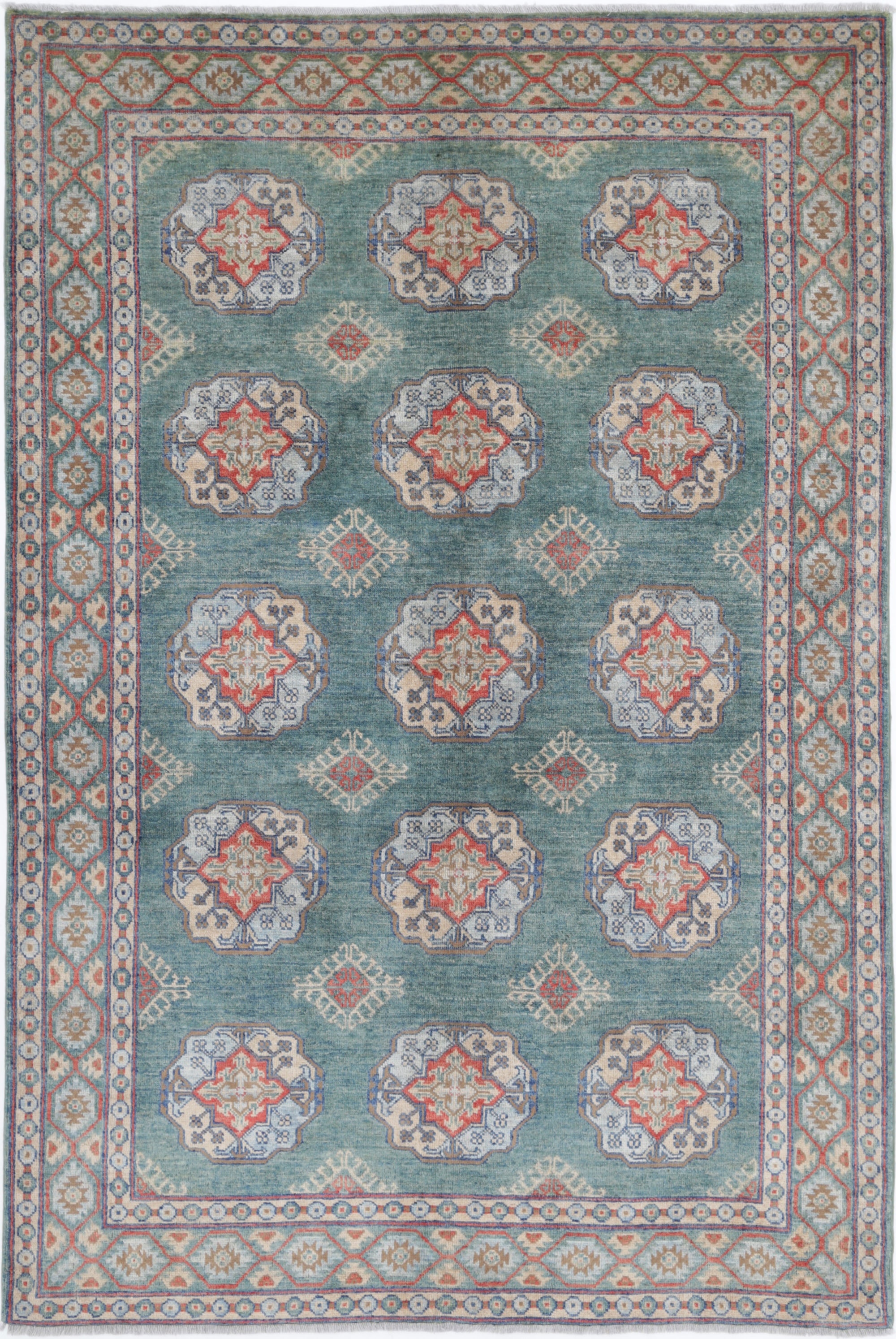 Green Hand-Knotted Distressed Vintage Wool Rug - 5'7" x 8'5"