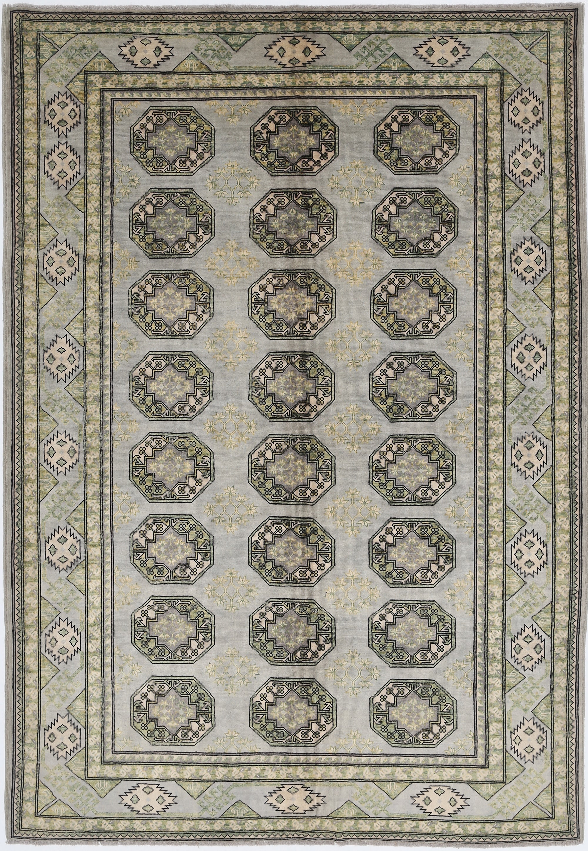 Grey Hand-Knotted Distressed Vintage Wool Rug - 6'7" x 9'6"