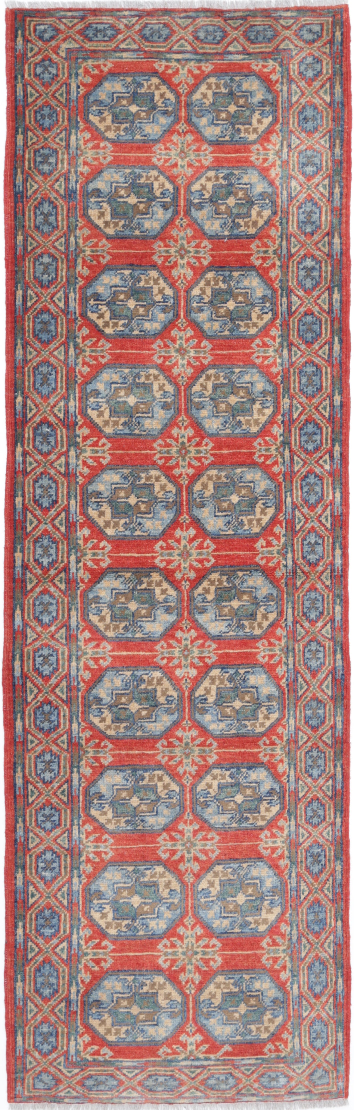 Red Hand-Knotted Distressed Vintage Wool Rug - 2'6" x 8'3"