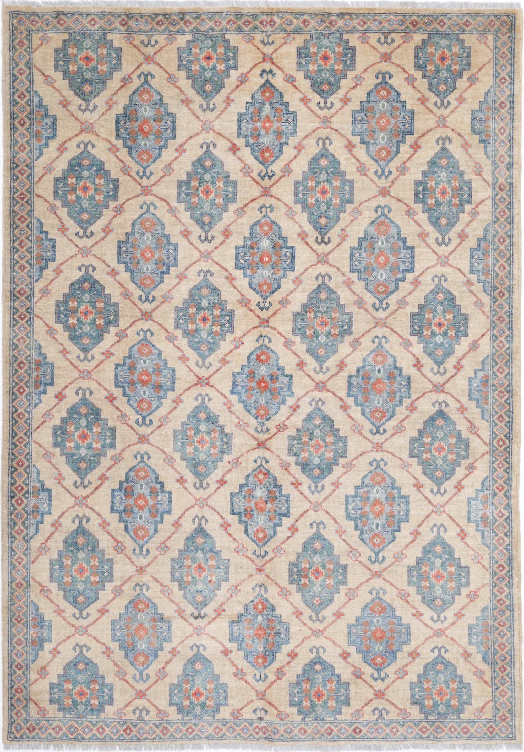 Gold Hand-Knotted Distressed Vintage Wool Rug - 5'9" x 8'2"