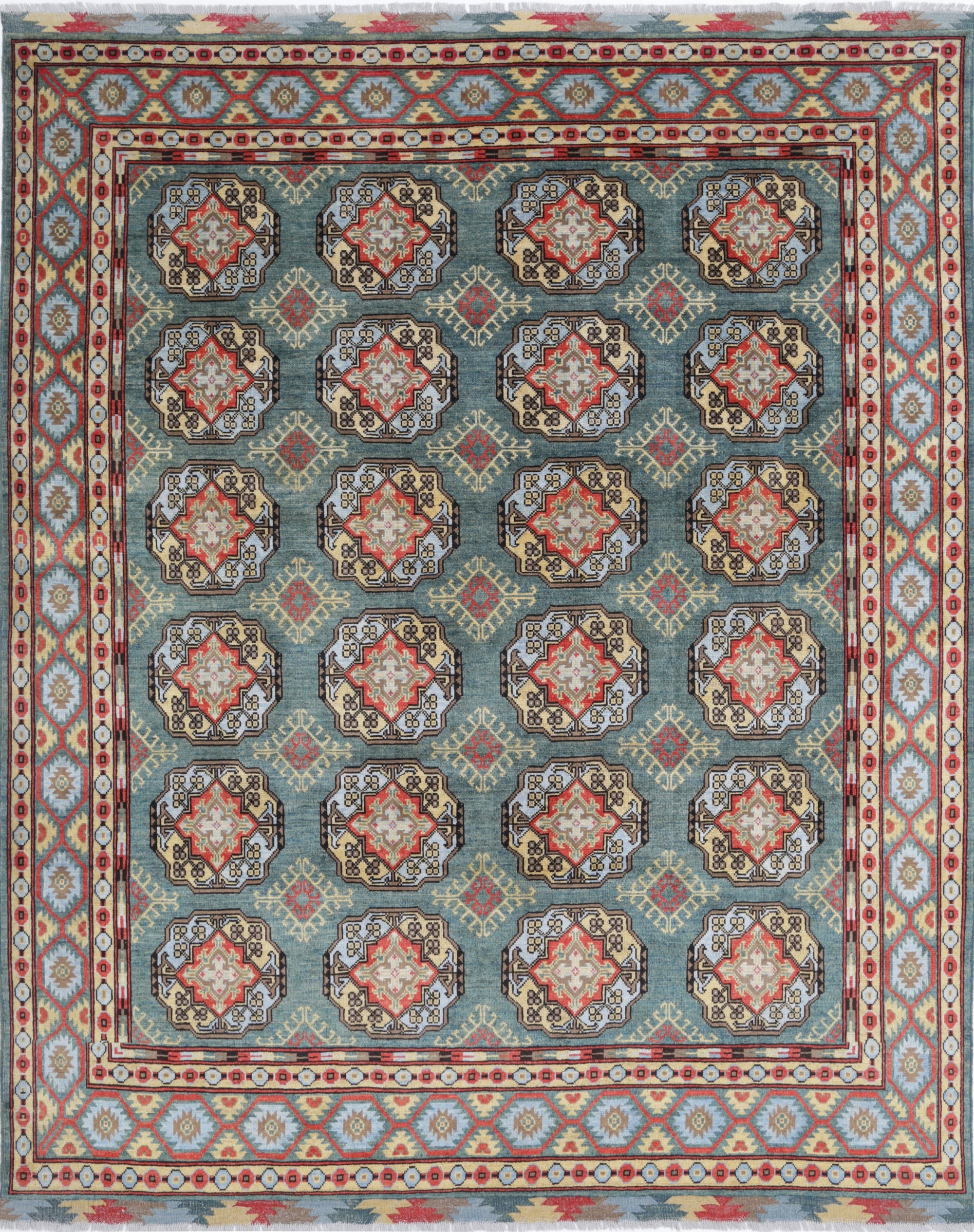 Green Hand-Knotted Distressed Vintage Wool Rug - 8'3" x 10'2"