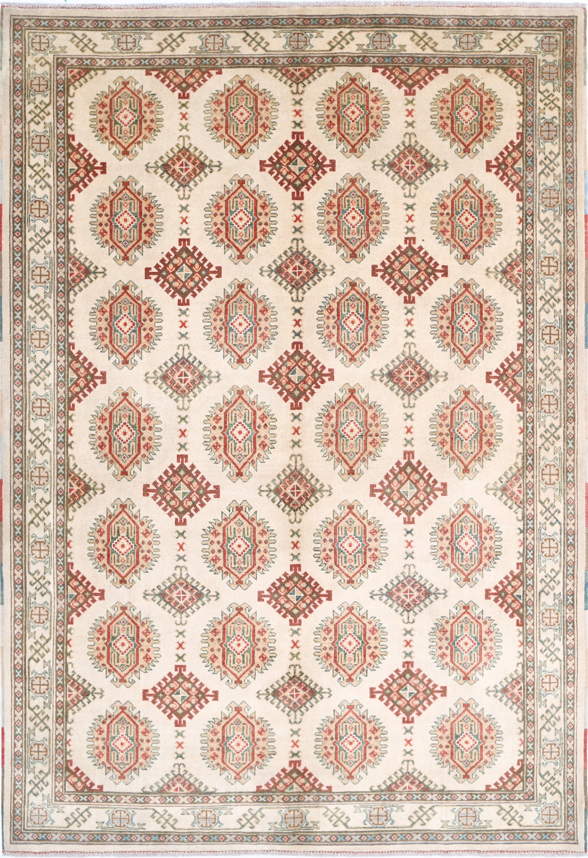 Ivory Hand-Knotted Distressed Vintage Wool Rug - 6'10" x 9'10"