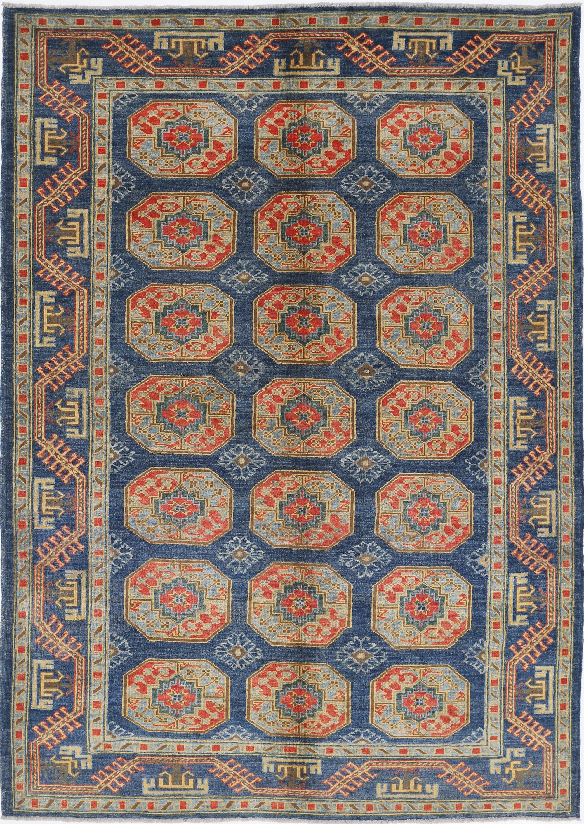 Blue Hand-Knotted Distressed Vintage Wool Rug - 5'9" x 8'4"