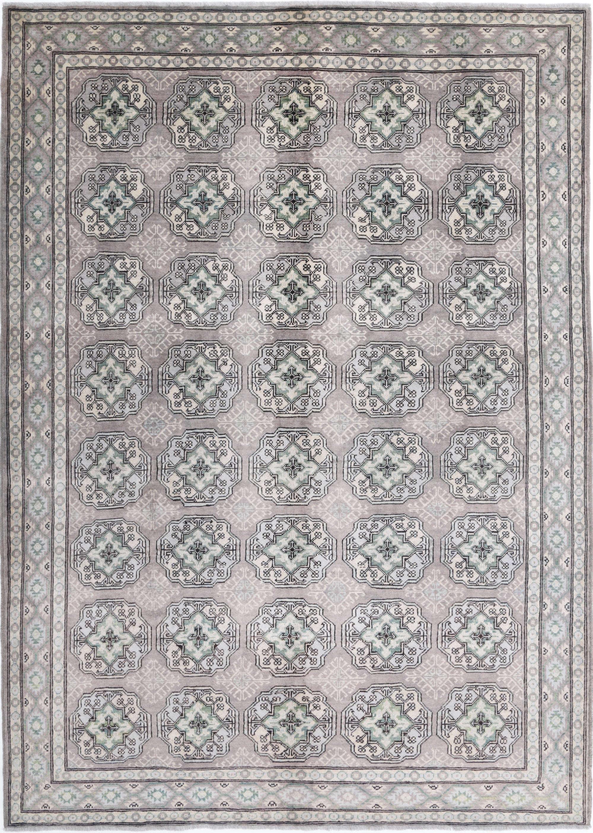 Grey Hand-Knotted Distressed Vintage Wool Rug - 6'10" x 9'8"