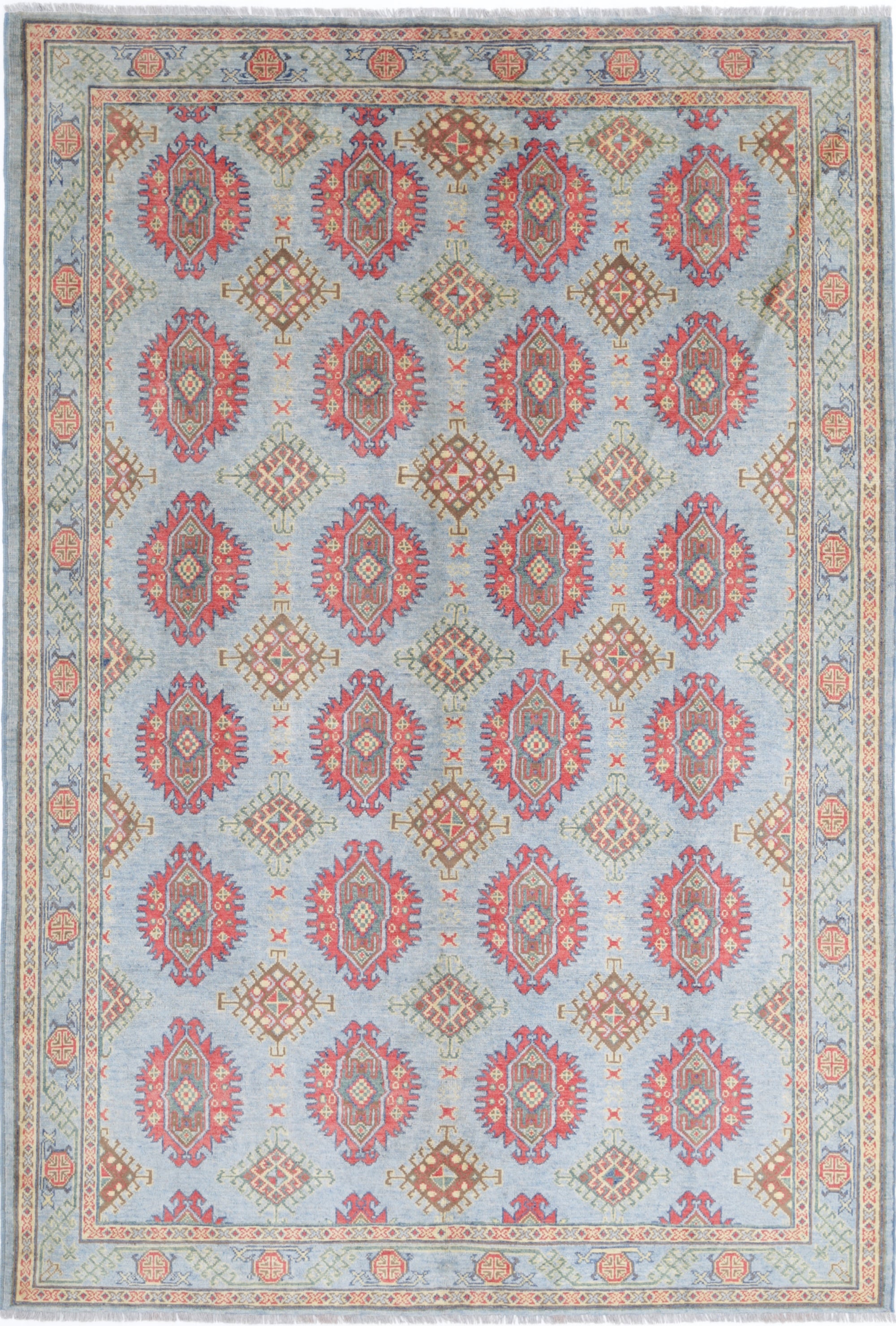 Blue Hand-Knotted Distressed Vintage Wool Rug - 6'9" x 9'11"