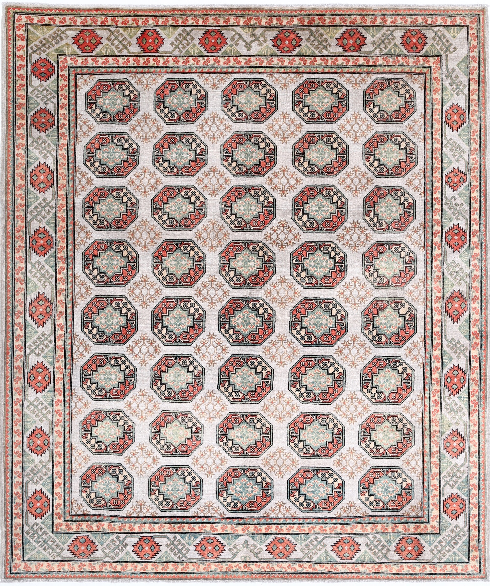 Grey Hand-Knotted Distressed Vintage Wool Rug - 8'1" x 9'7"