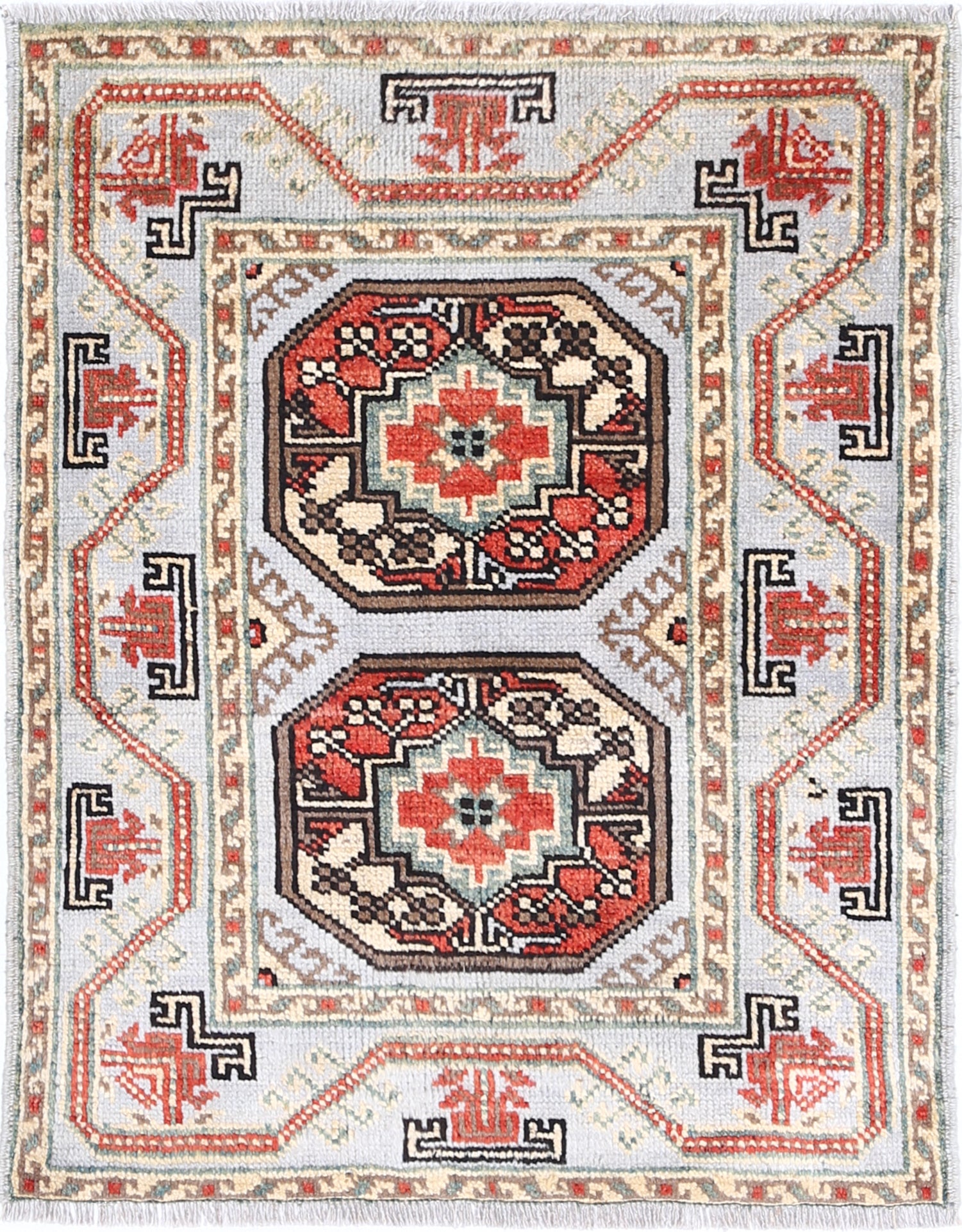 Grey Hand-Knotted Distressed Vintage Wool Rug - 2'2" x 2'10"