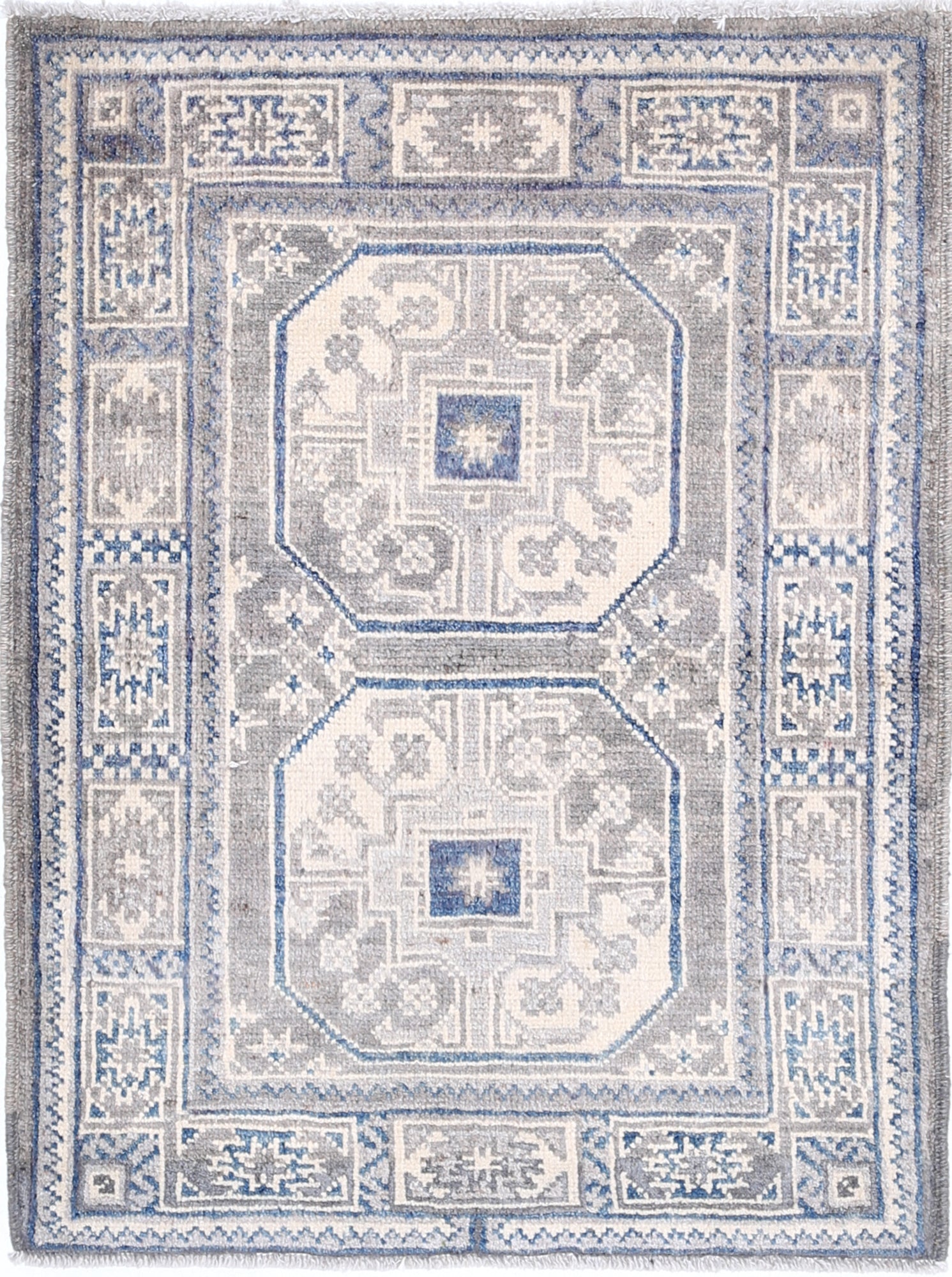 Grey Hand-Knotted Distressed Vintage Wool Rug - 2'2" x 2'11"