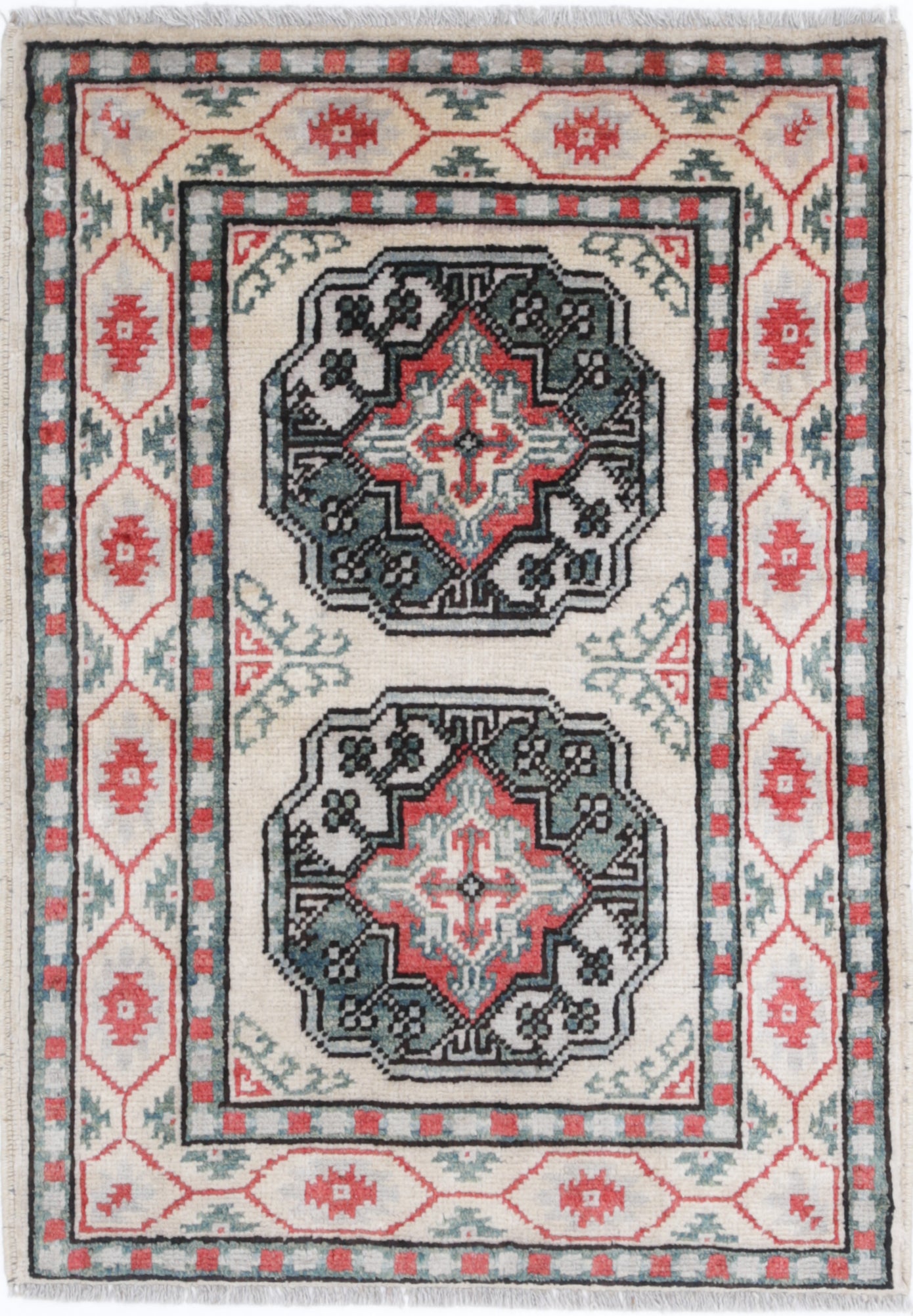 Ivory Hand-Knotted Distressed Vintage Wool Rug - 2'1" x 3'0"