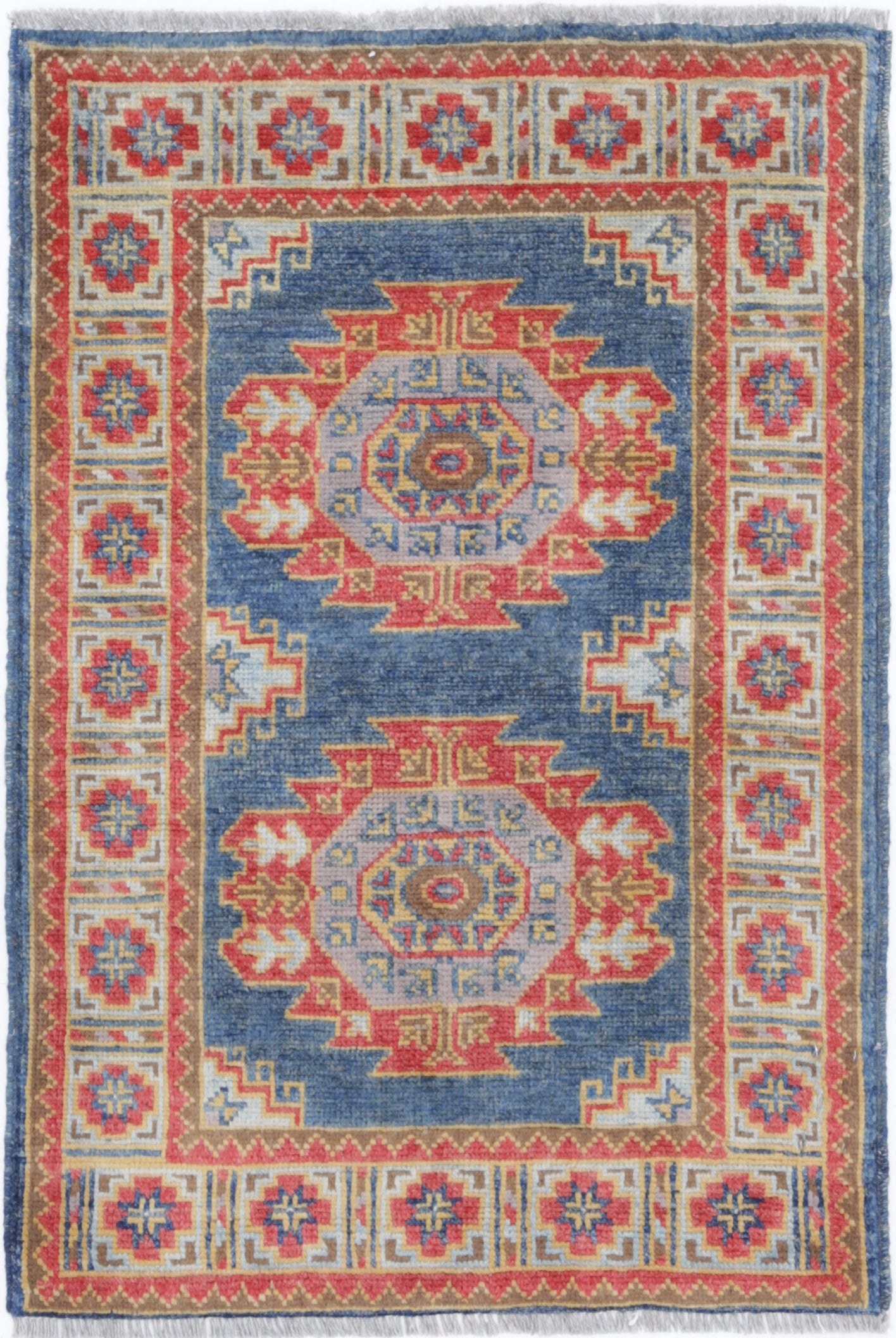 Blue Hand-Knotted Distressed Vintage Wool Rug - 2'1" x 3'2"